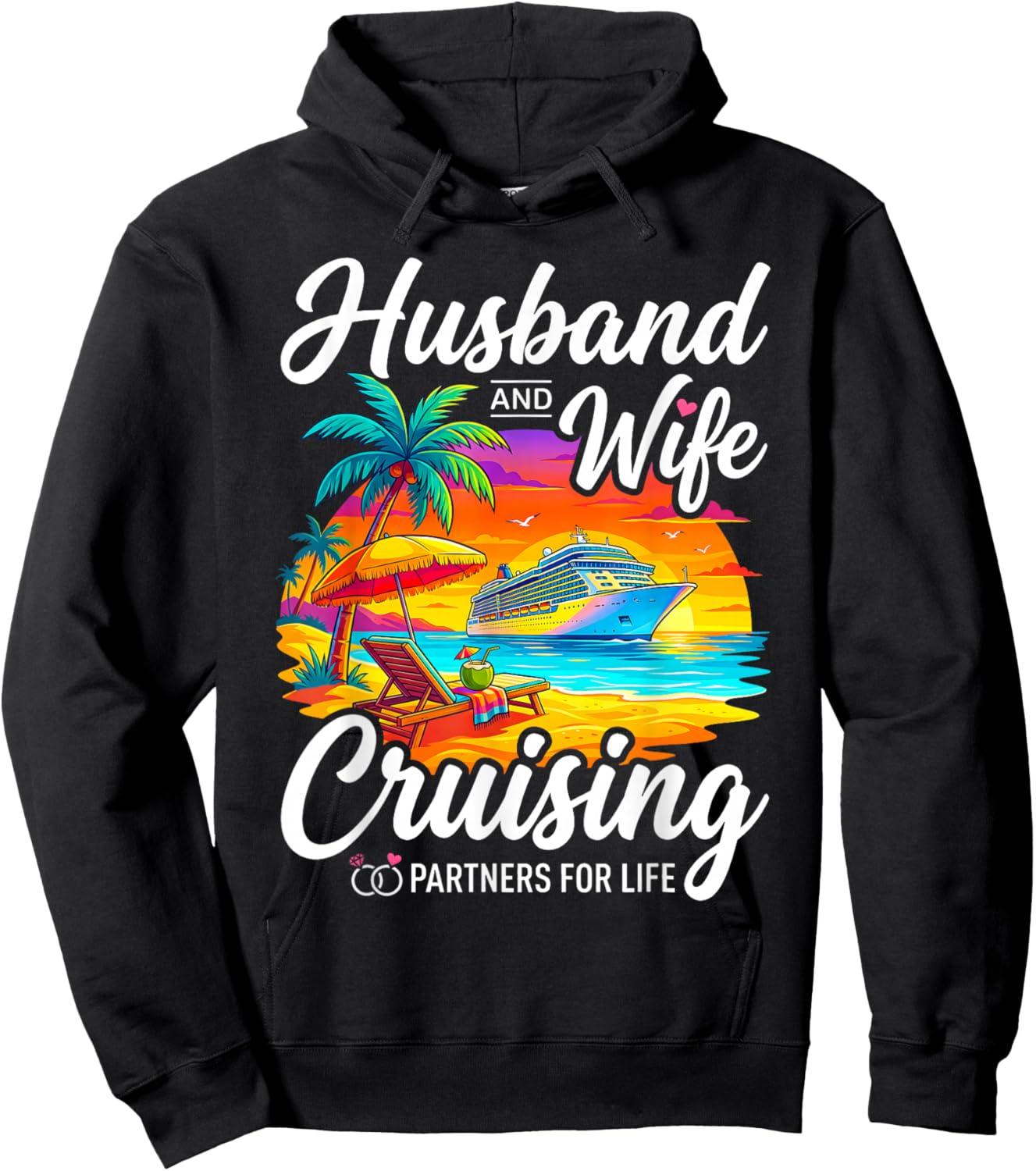 Husband and Wife Cruising Partners for Life Couples Cruise Hoodie - Hoodie | Black