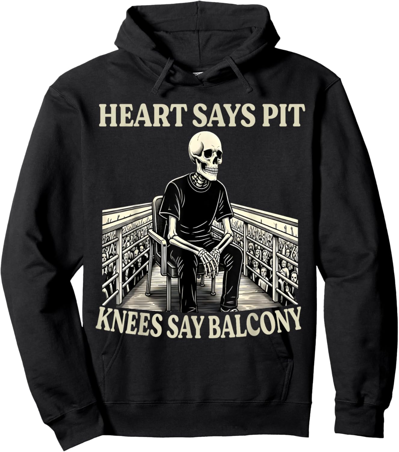 Vintage Heart Says Pit Knees Say Balcony Skeleton Quotes Hoodie - Hoodie | Black