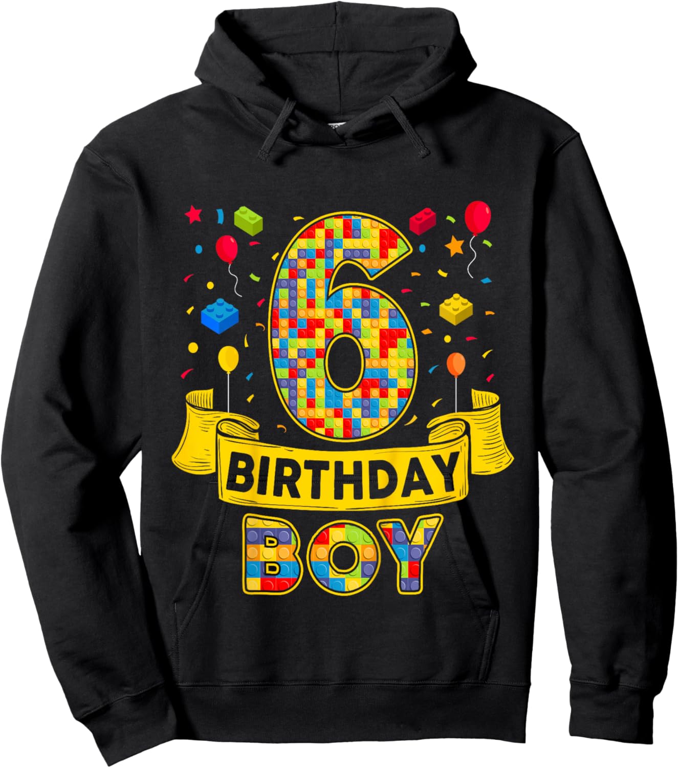 6th Birthday Boy Bricks Six Bday 6 Year Old Birthday Boy Hoodie - Hoodie | Black