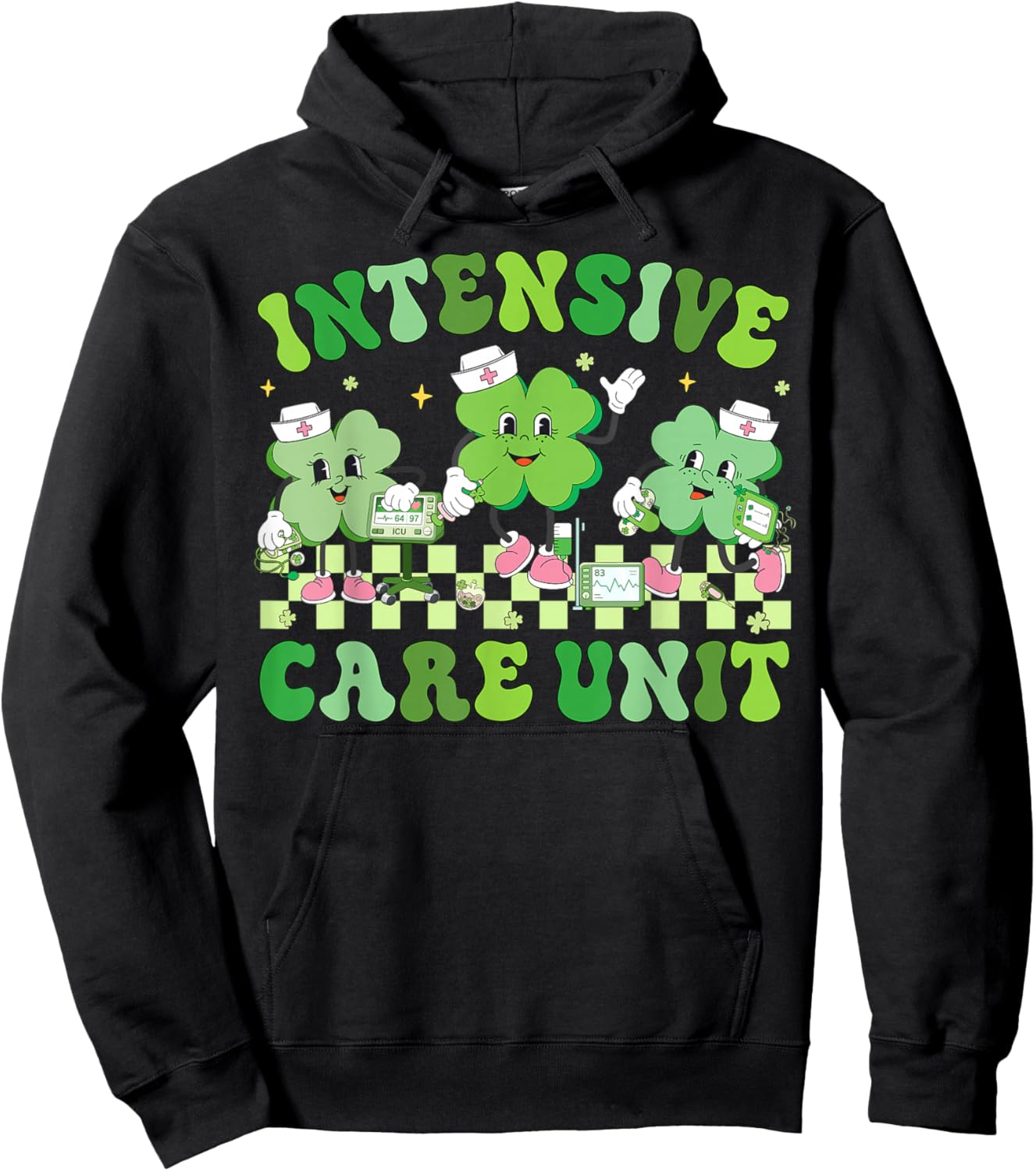 ICU Nurse St.Patricks Day Shamrock Intensive Care Unit Nurse Hoodie - Hoodie | Black