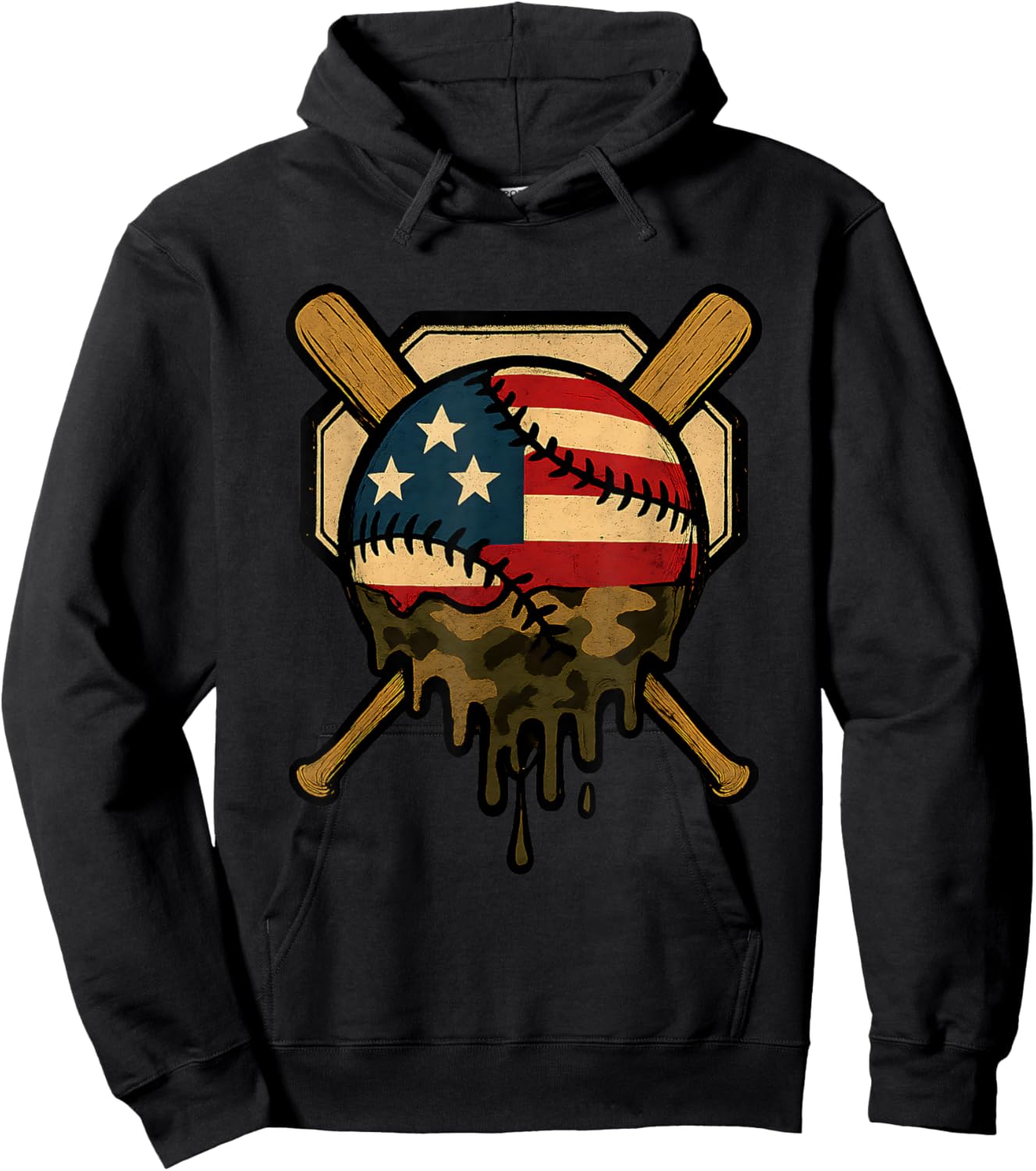Baseball Drip for Boys Ice Cream Dripping American Flag Camo Hoodie - Hoodie | Black
