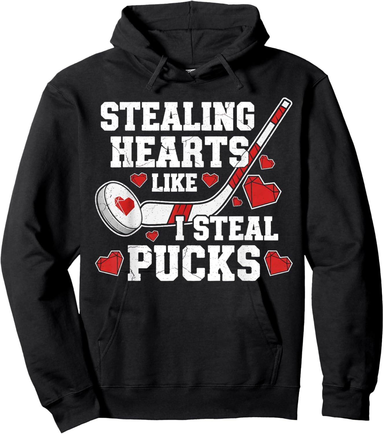 Stealing Hearts Like I Steal Pucks Valentine's Day Hockey Hoodie - Hoodie | Black
