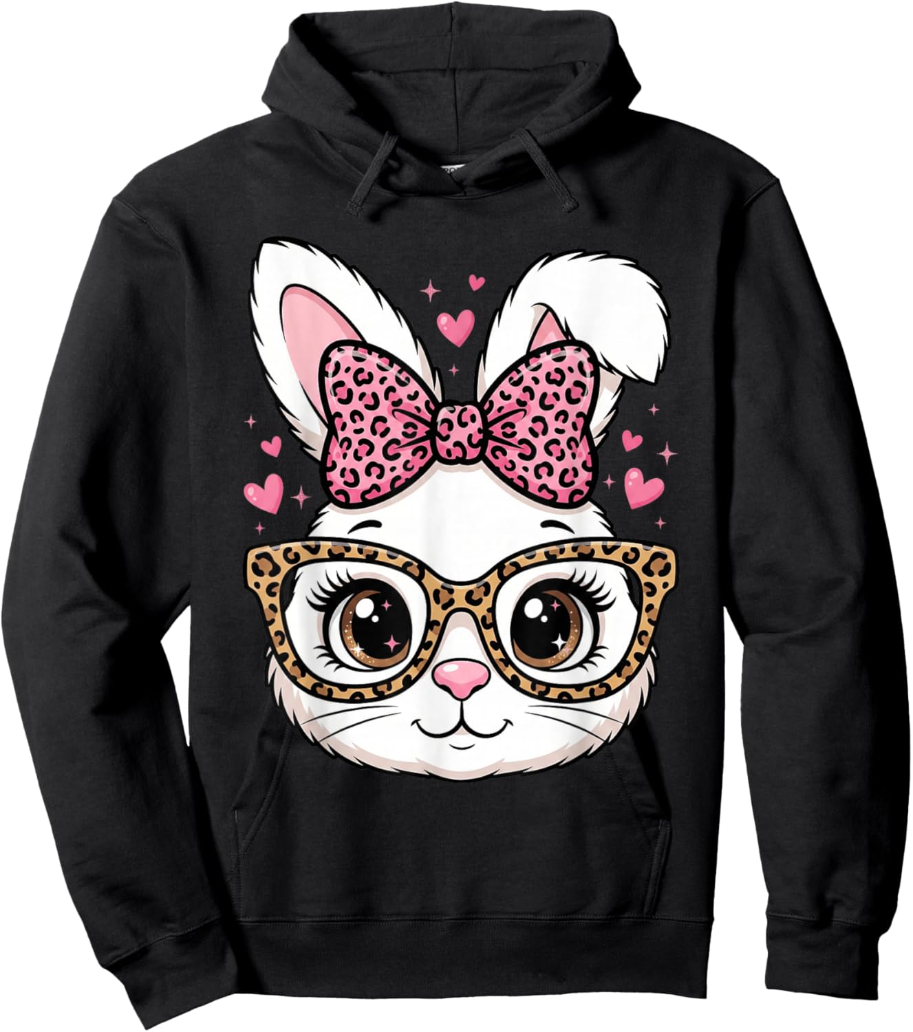 Cute Easter Rabbit Face Leopard Bow Sunglasses Bunny Girls Hoodie - Hoodie | Black