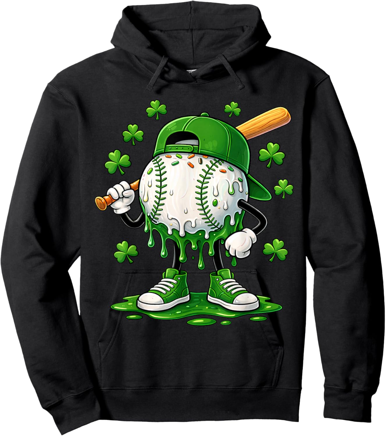Baseball St Patricks Day Boys Kids Sport Drip Green Shamrock Hoodie - Hoodie | Black