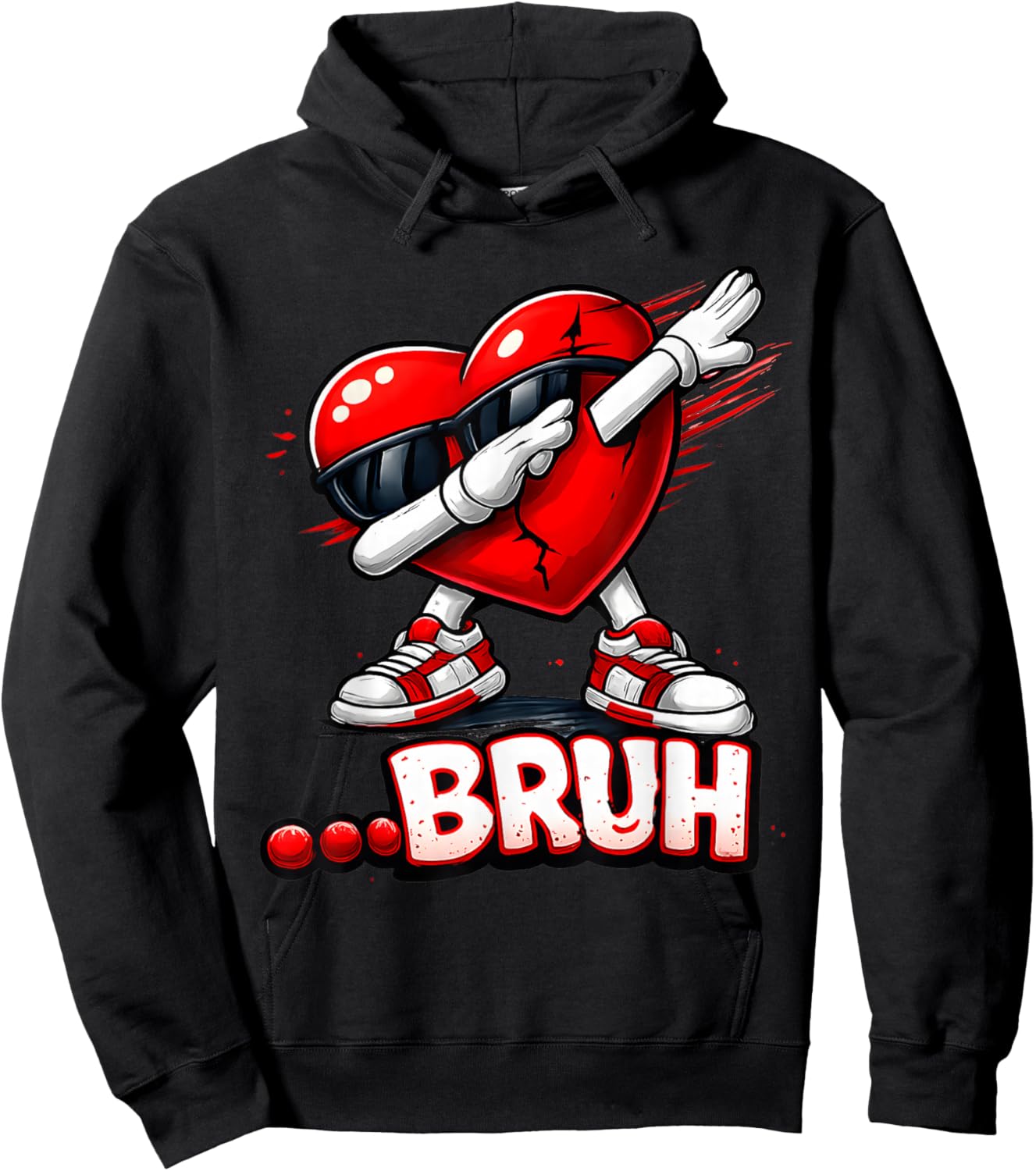 Valentines Day Bruh Dabbing Funny Valentines Heart Boys Kids Hoodie - Hoodie | Black