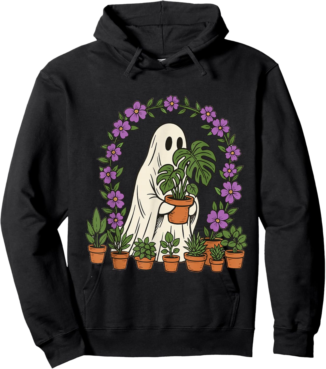 Funny Cute Ghost Monstera Spooky Plant Lover Hoodie - Hoodie | Black