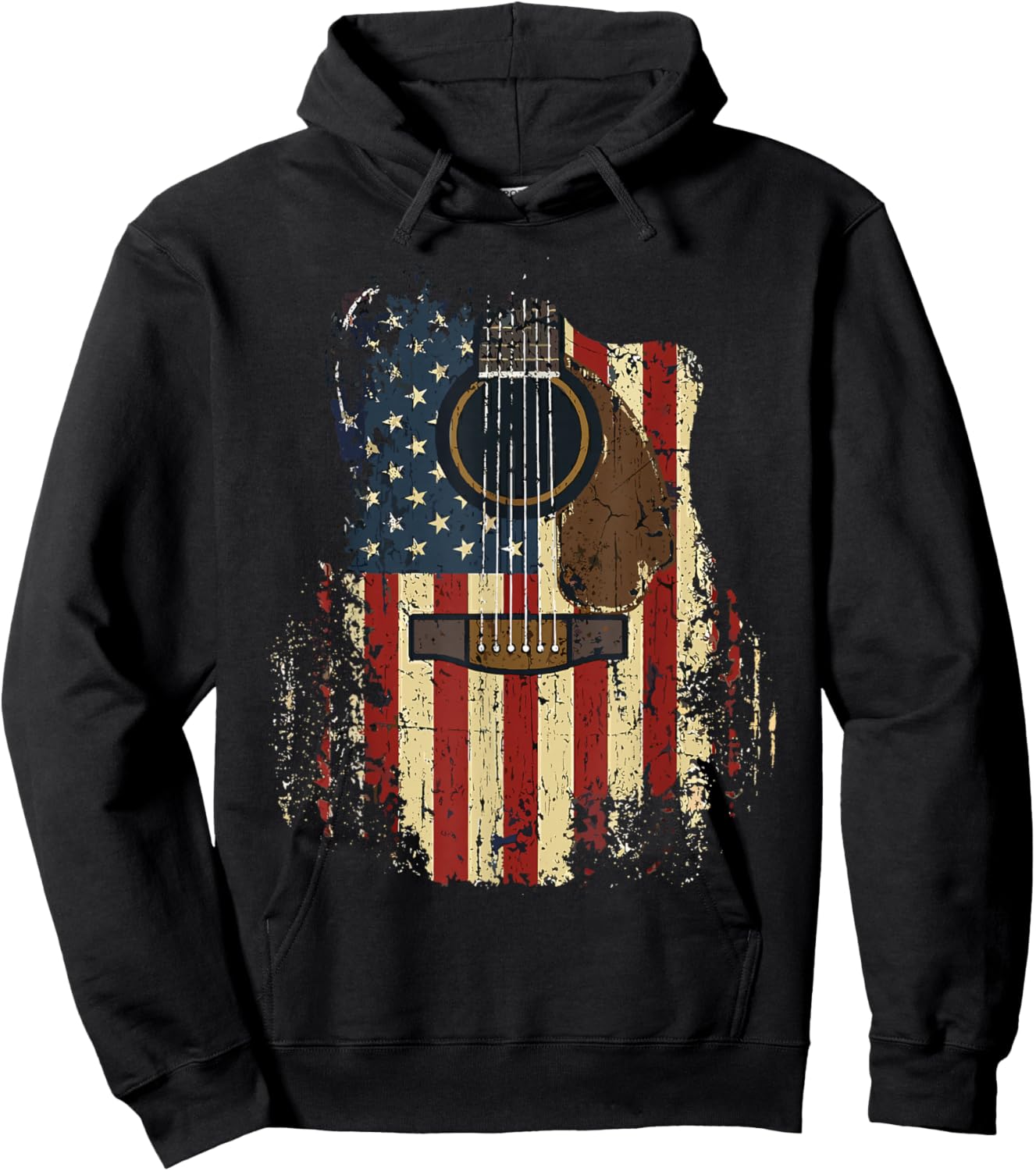 Vintage Country Western Acoustic Guitar Design for Guitarist Hoodie - Hoodie | Black