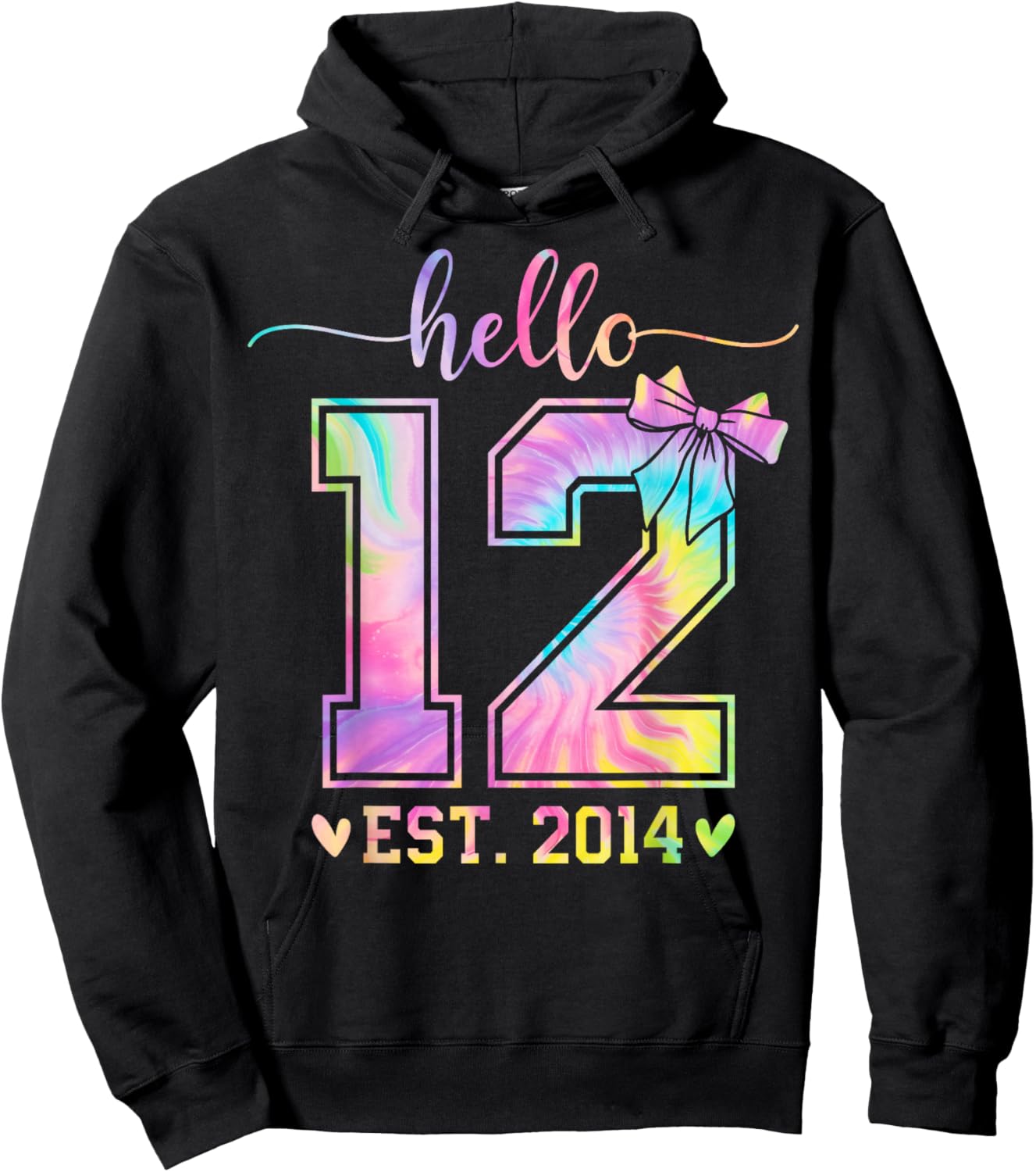 Hello Twelve EST 2014 12th Birthday Coquette 12 Year Girl Hoodie - Hoodie | Black