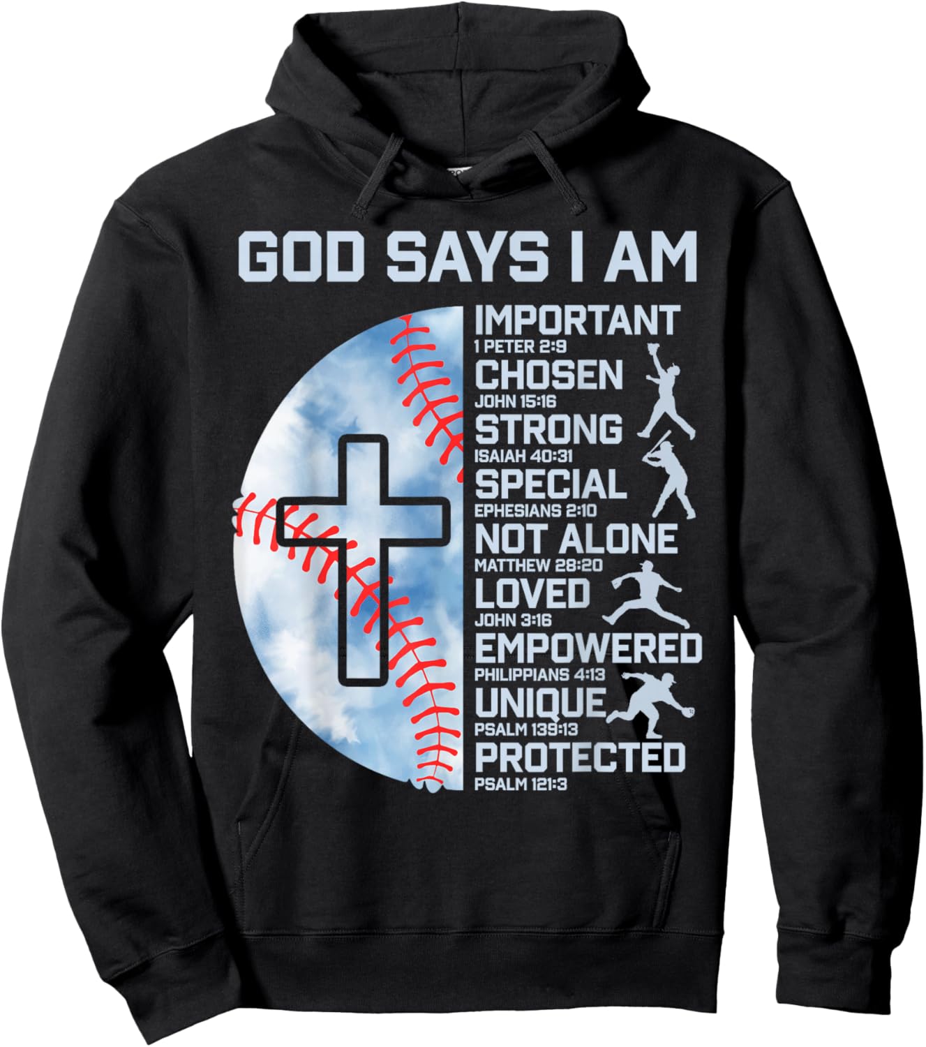 God Says I Am Baseball Christian Boy Faith Graphic Religious Hoodie - Hoodie | Black