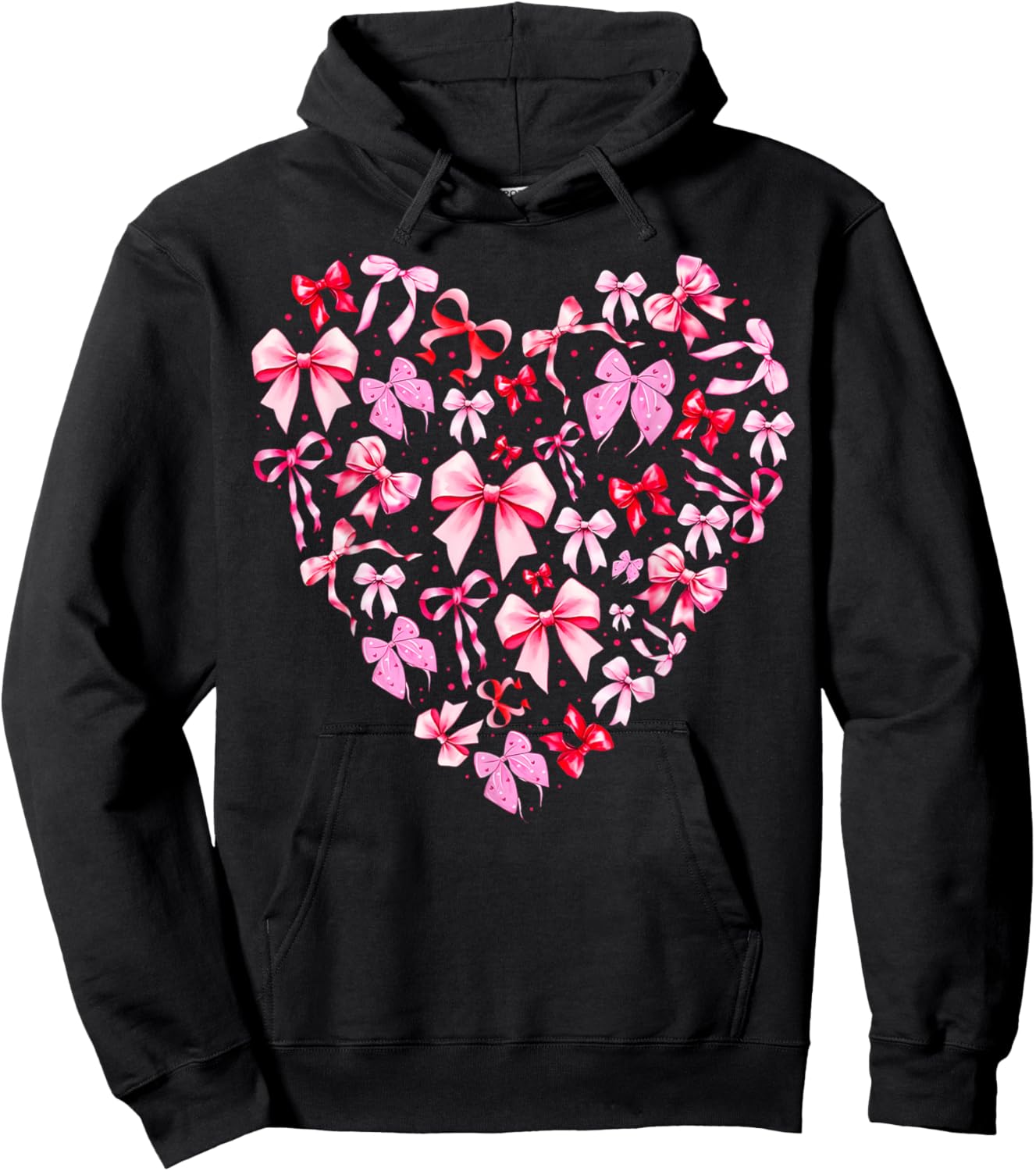 Pink Valentine Heart Coquette Bow Cupid Girl Women Kid Hoodie - Hoodie | Black