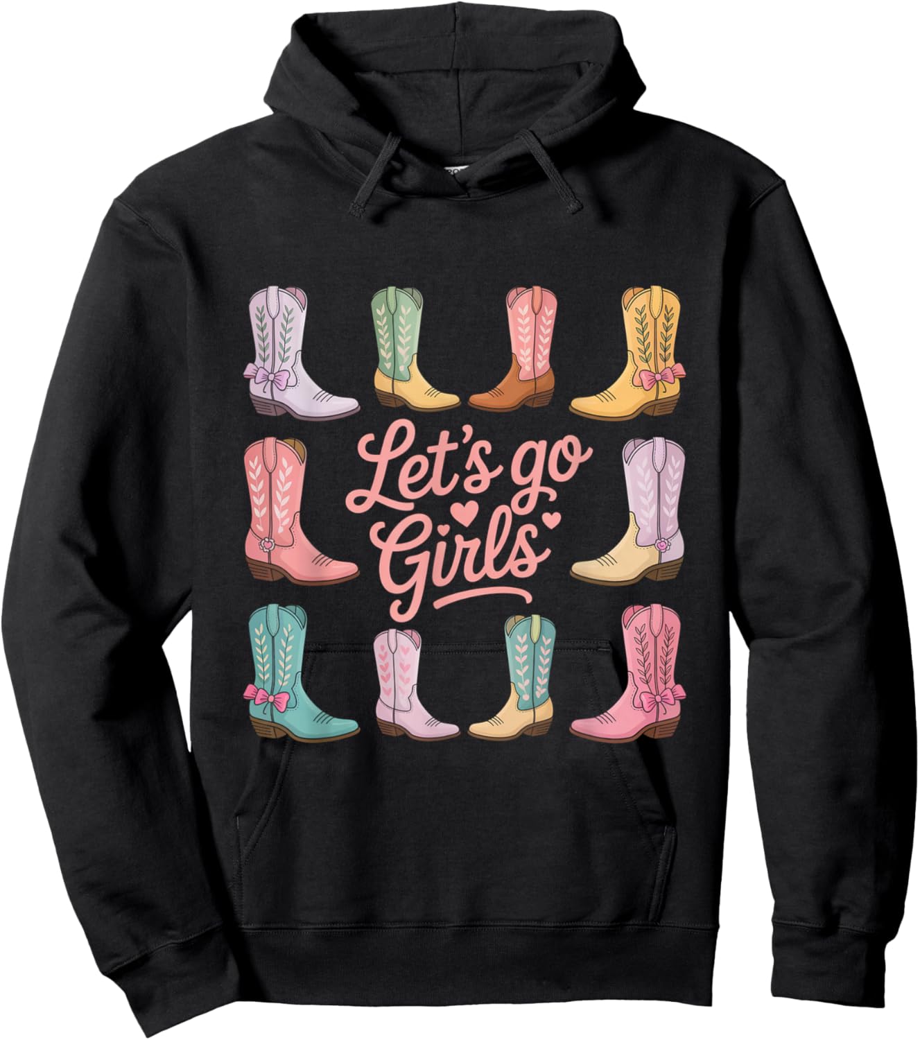 Lets Go Girls Coquette Western Country Graphic Cowgirl Hoodie - Hoodie | Black