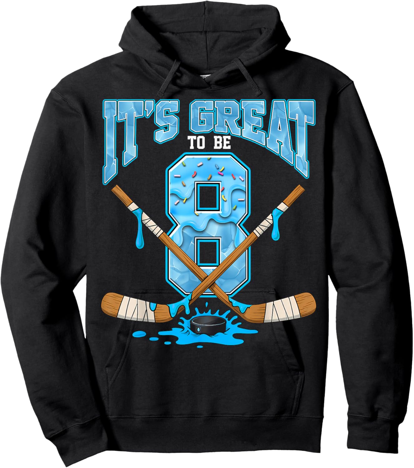 8th Birthday Hockey Lovers It's Great to Be 8 Years Old Hoodie - Hoodie | Black