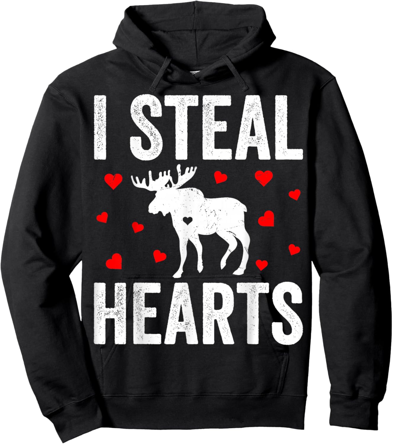 I Steal Hearts Moose Valentine's Day Couple Hoodie - Hoodie | Black