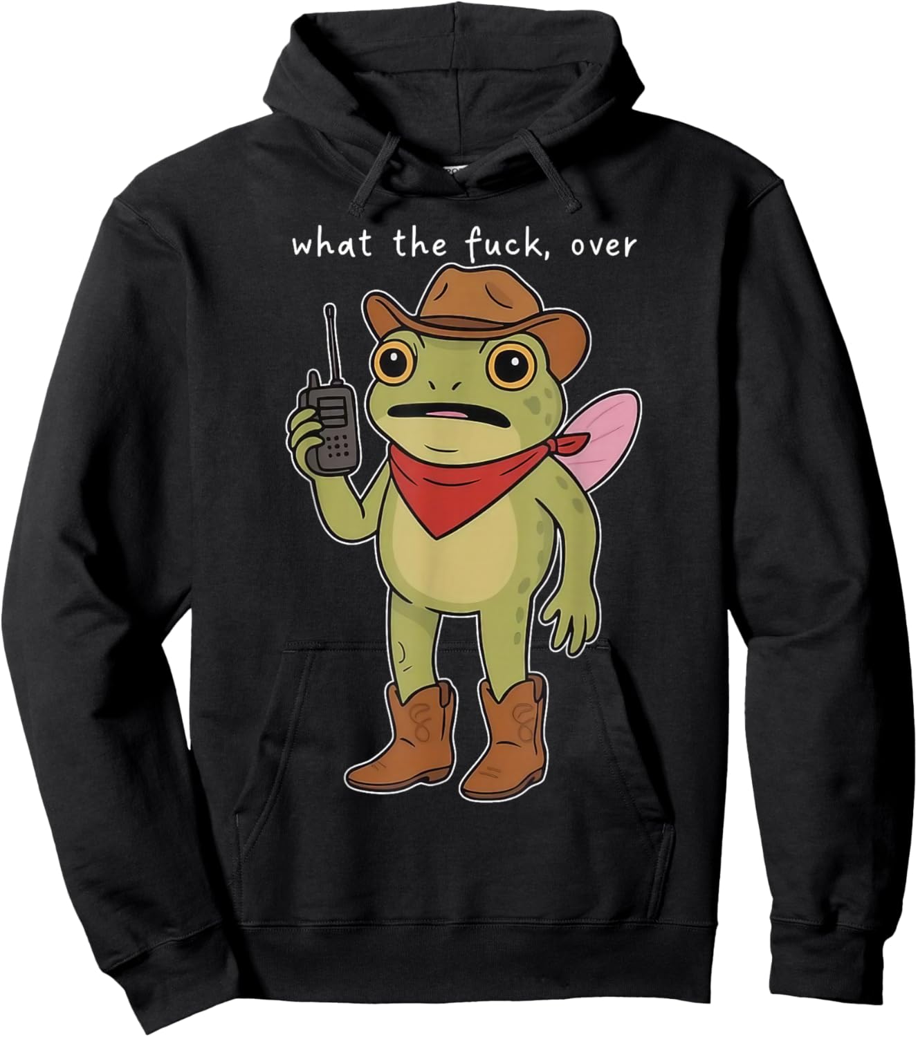 What The F#ck, Over Funny Frog Walkie Talkie Cowboy Frog Hoodie - Hoodie | Black