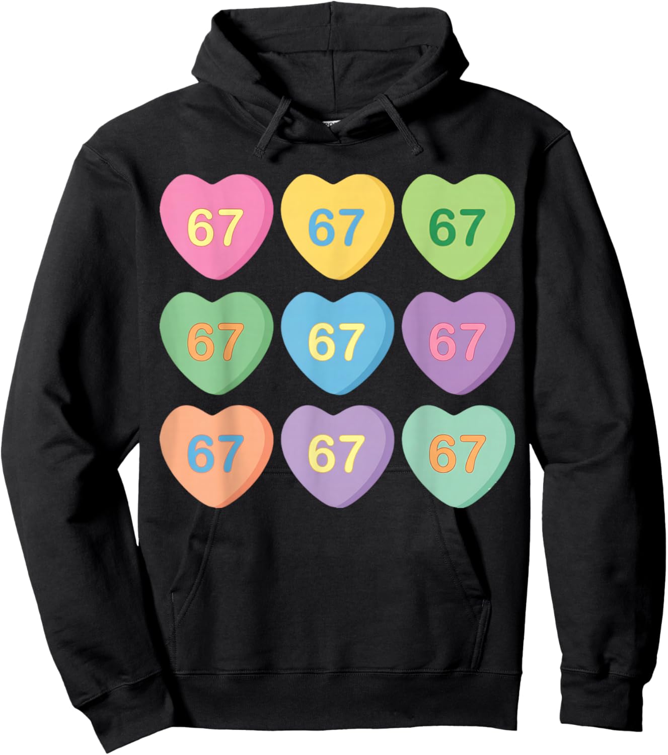 67 Candy Heart Valentine 67 Heart Pattern Six Seven Meme Hoodie - Hoodie | Black