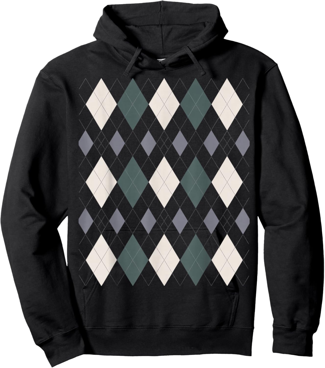 Preppy Plaid Argyle Stylish & Fun Faux Sweater Design Hoodie - Hoodie | Black