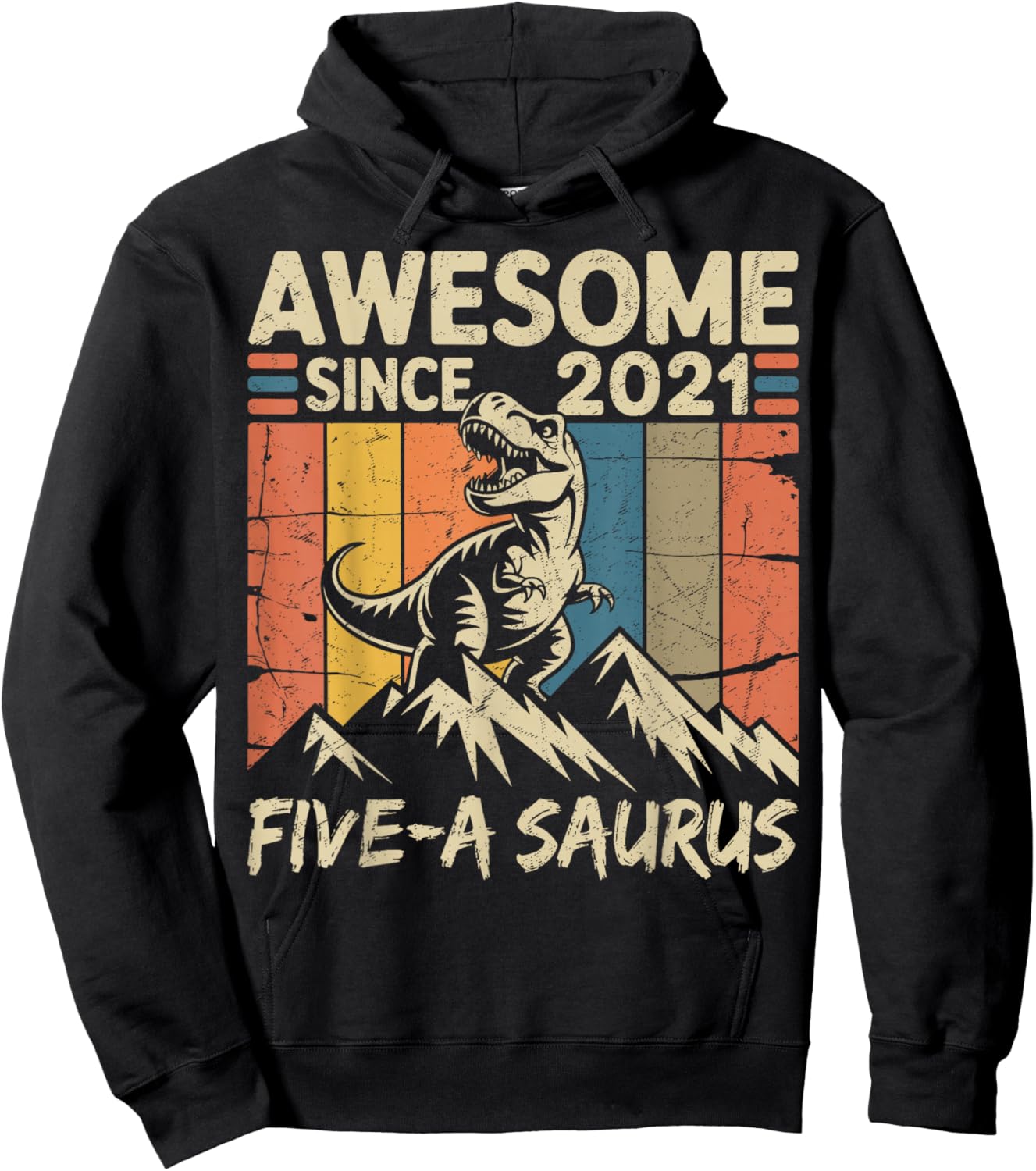 5 Year Old Dinosaur 5th Birthday Five Saurus Boys Kids Hoodie - Hoodie | Black