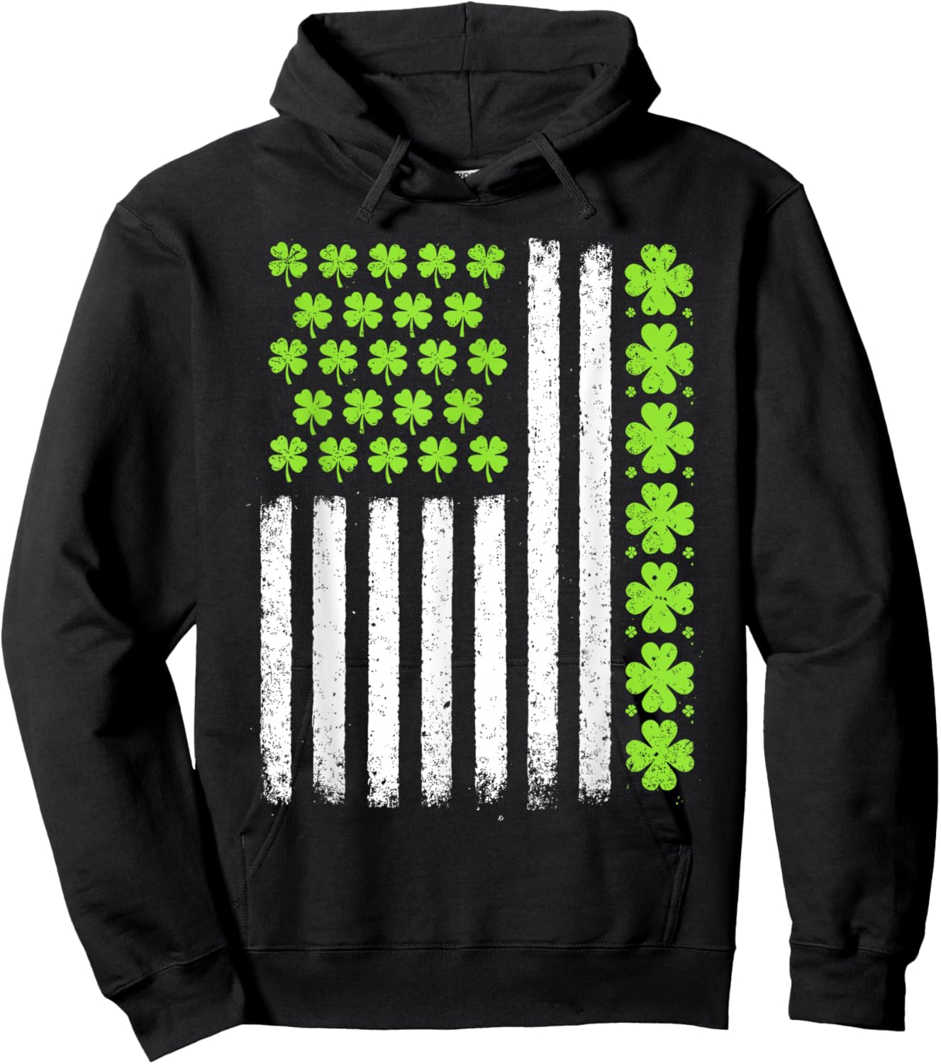 Lucky Shamrocks American Flag St Patrick's Day Men Women Hoodie - Hoodie | Black