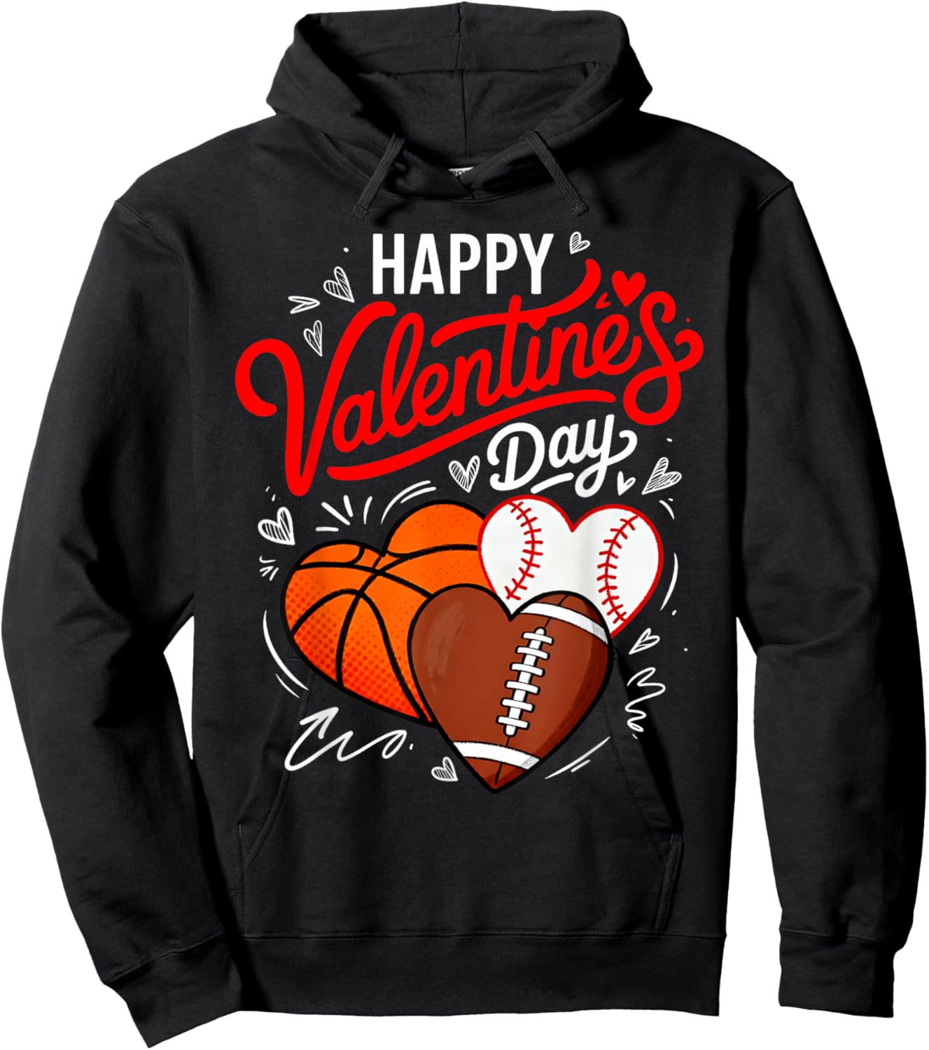 Happy Valentines Day Basketball Baseball Football Boys Hoodie - Hoodie | Black