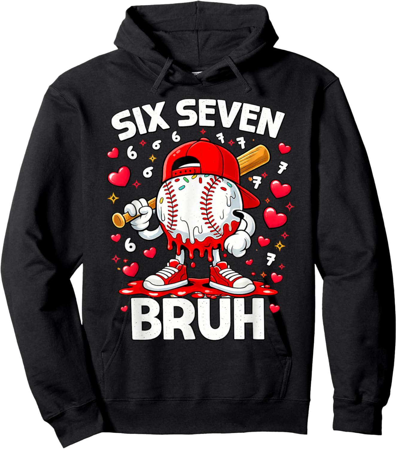 Valentines Day Six Seven Bruh 6 7 Meme Baseball Drip Boys Hoodie - Hoodie | Black
