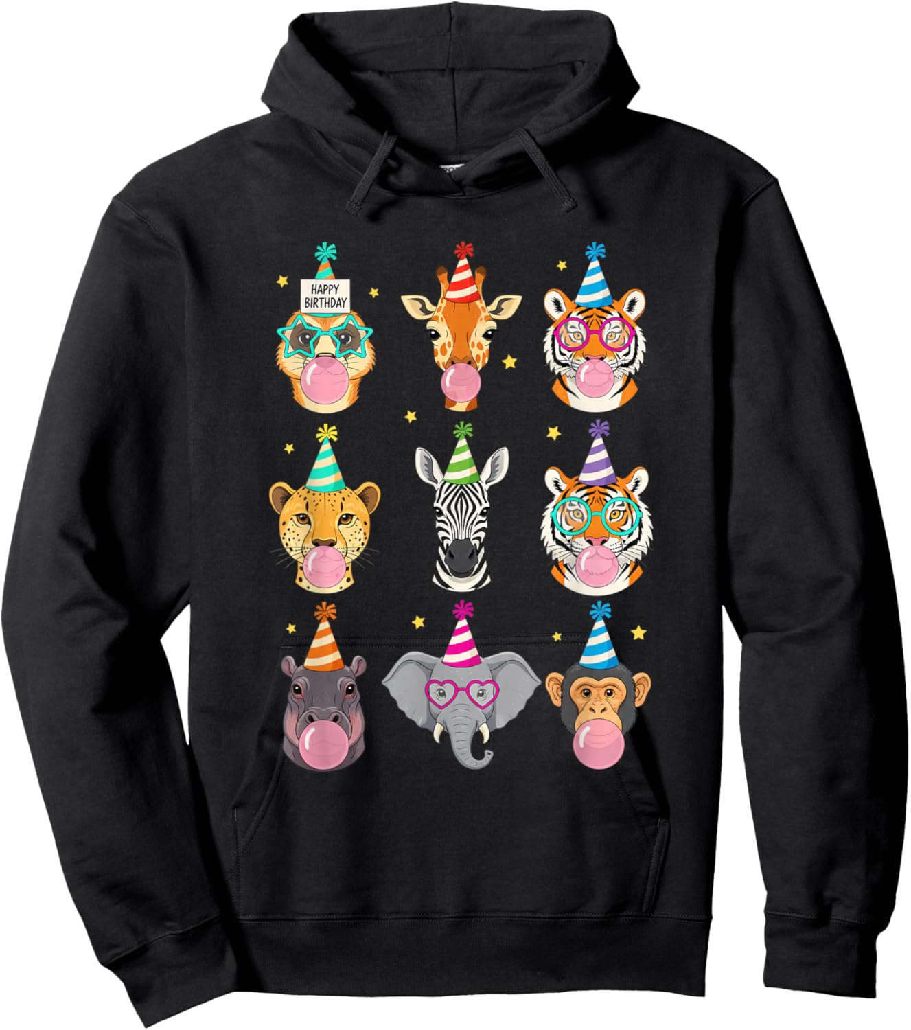 Happy Birthday Jungle Animals Bubble Gum Party for Kids Hoodie - Hoodie | Black