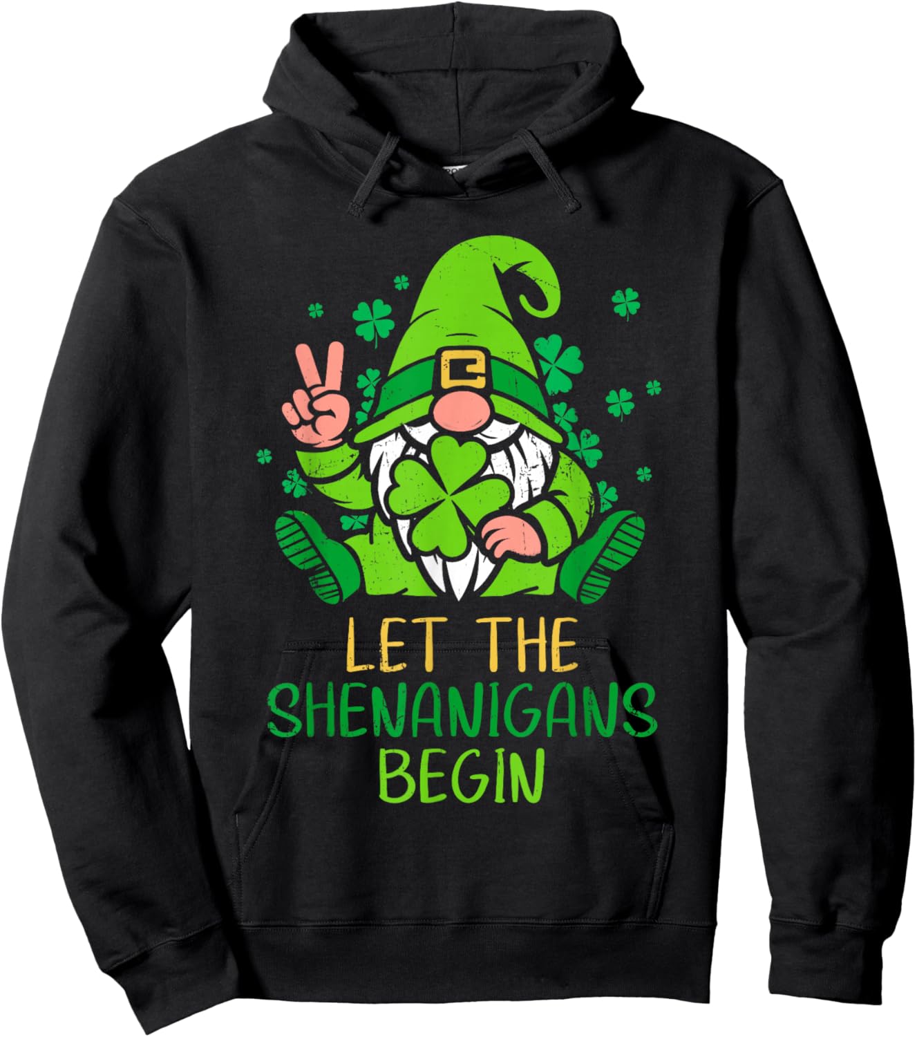 Let The Shenanigans Begin Shamrock Gnome St Patricks Day Hoodie - Hoodie | Black