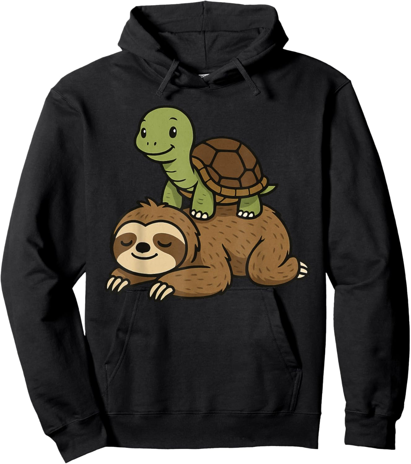 Turtle Sitting On A Sloth Funny Hoodie - Hoodie | Black