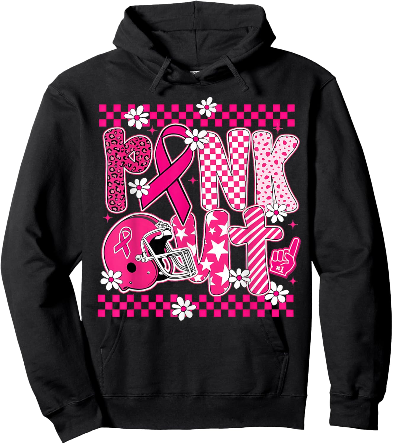 Pink Out Cheer Football Pink Ribbon Breast Cancer Awareness Hoodie - Hoodie | Black