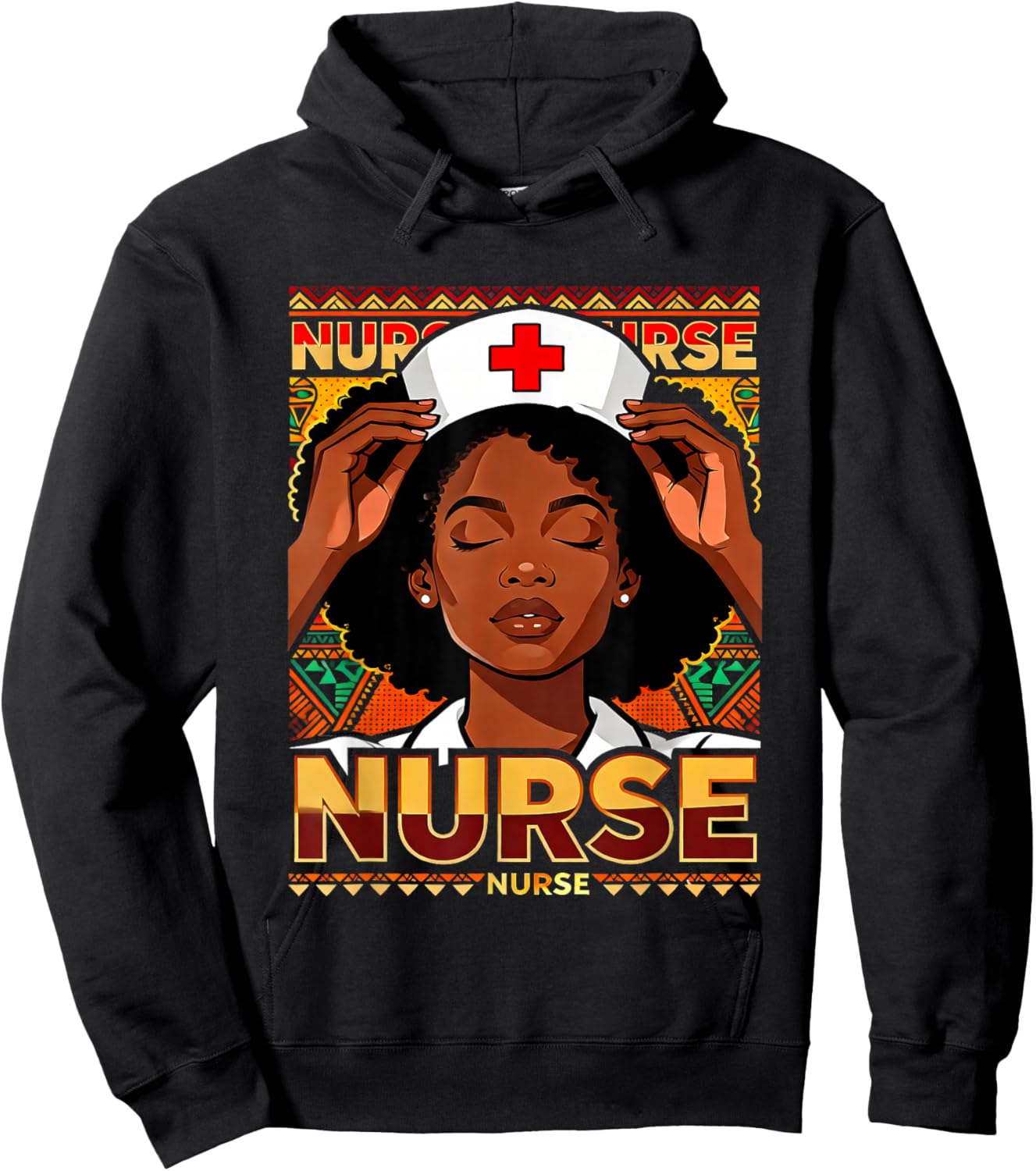 Afro Black Nurse Pride African Pattern RN LPN CNA Hoodie - Hoodie | Black