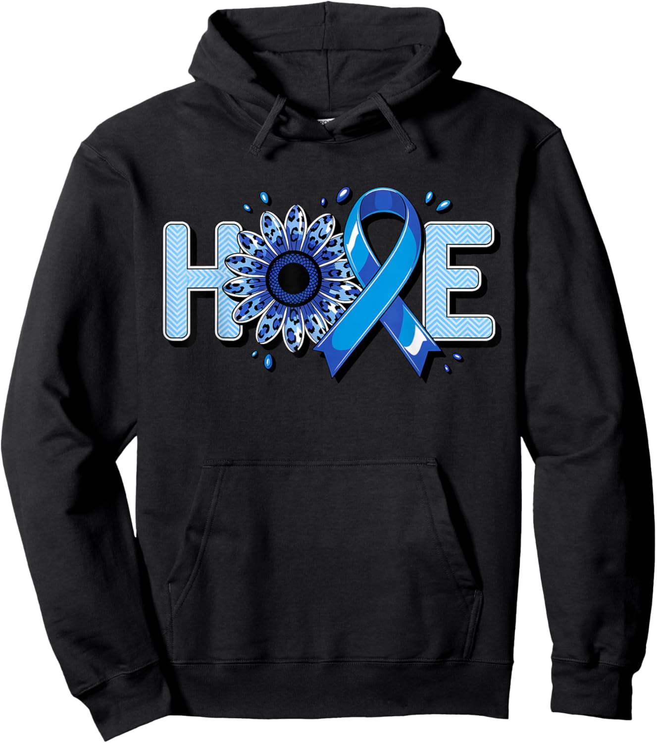 Colorectal Colon Cancer Awareness Hope Blue Ribbon Sunflower Hoodie - Hoodie | Black