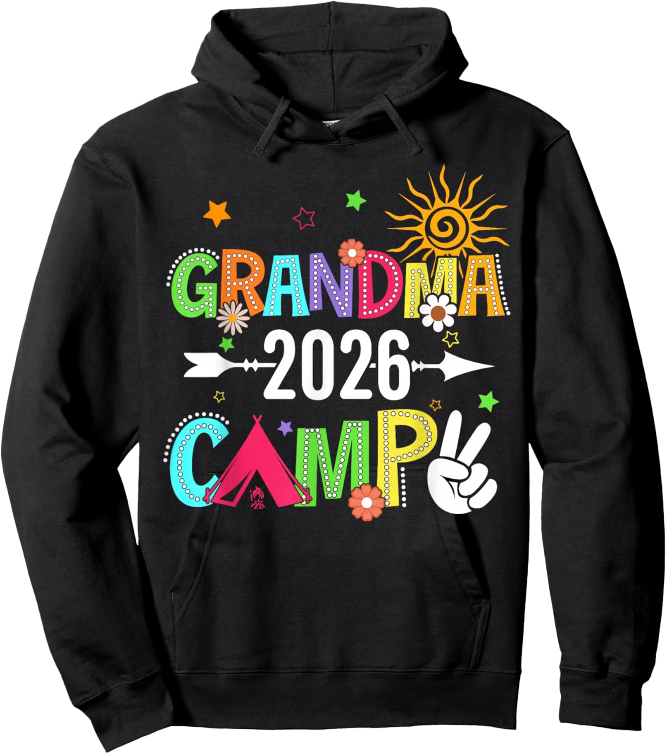 Retro Grandma Camp 2026 Grandma Nana Summer Camping Vacation Hoodie - Hoodie | Black