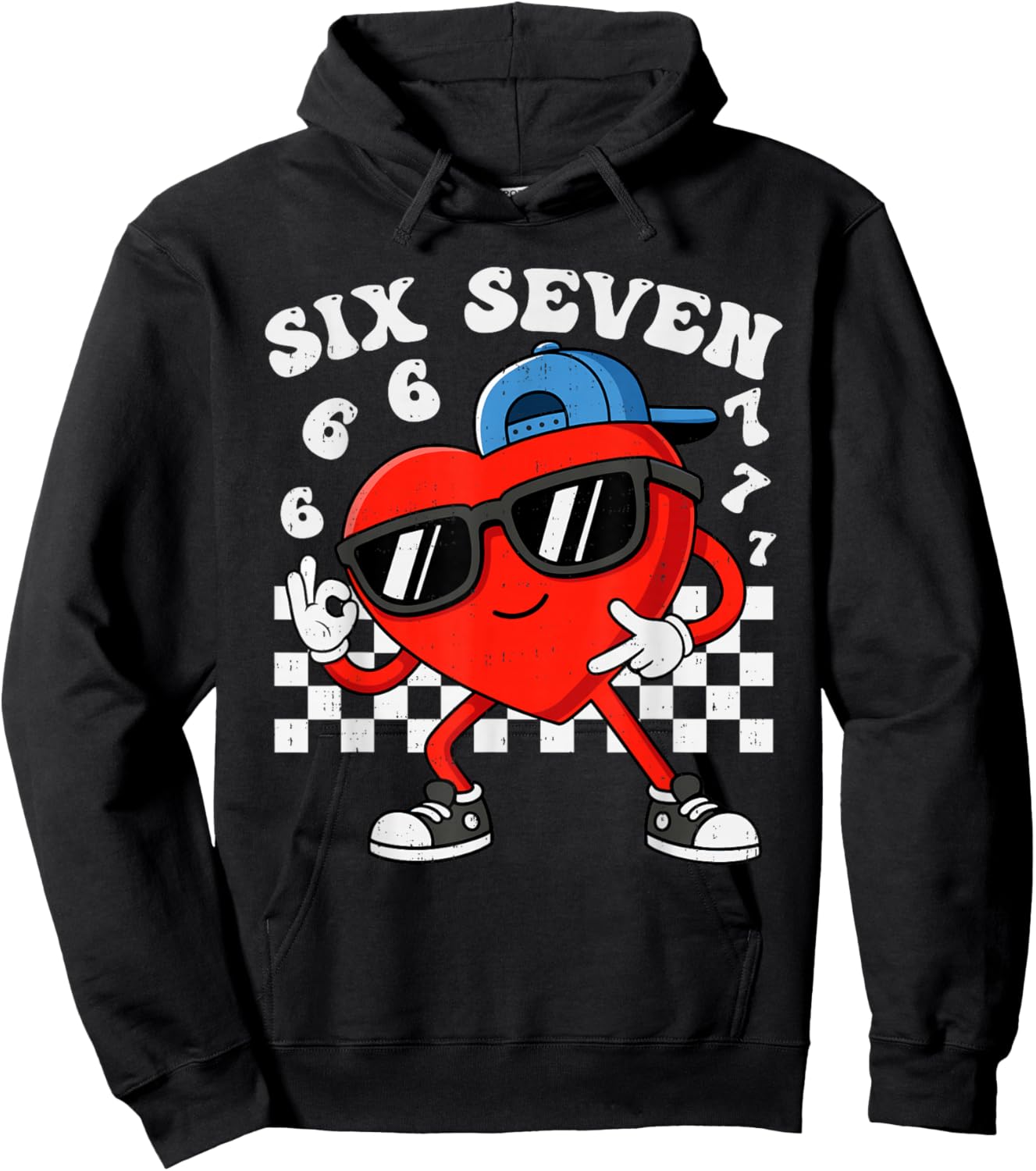 Six Seven 6 7 Meme Heart Funny Valentines Day Boys Kids Hoodie - Hoodie | Black