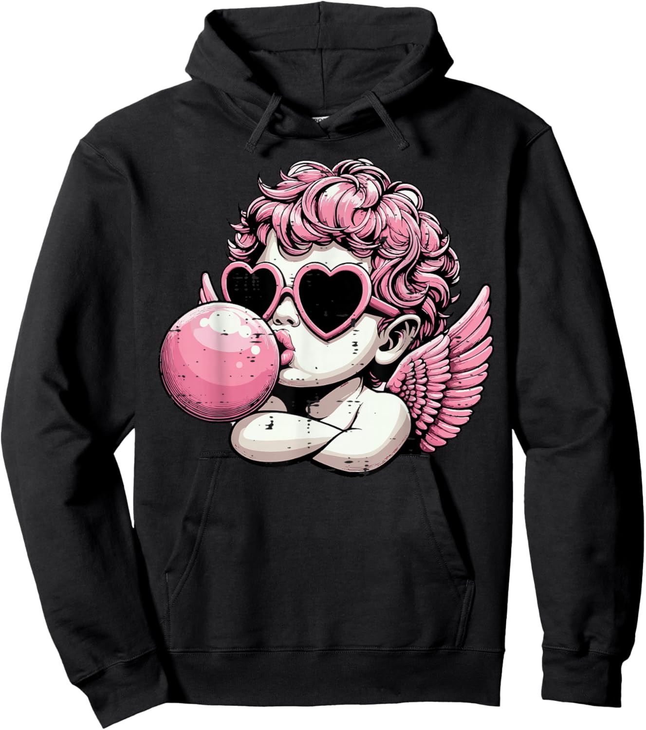 Valentines Day Cupid Bubblegum Retro Cherub Women Girls Kids Hoodie - Hoodie | Black