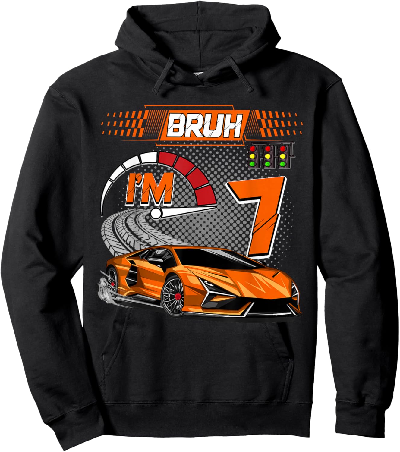 7th Birthday Bruh Racing Car Party Outfit 7 Year Old Boys Hoodie - Hoodie | Black