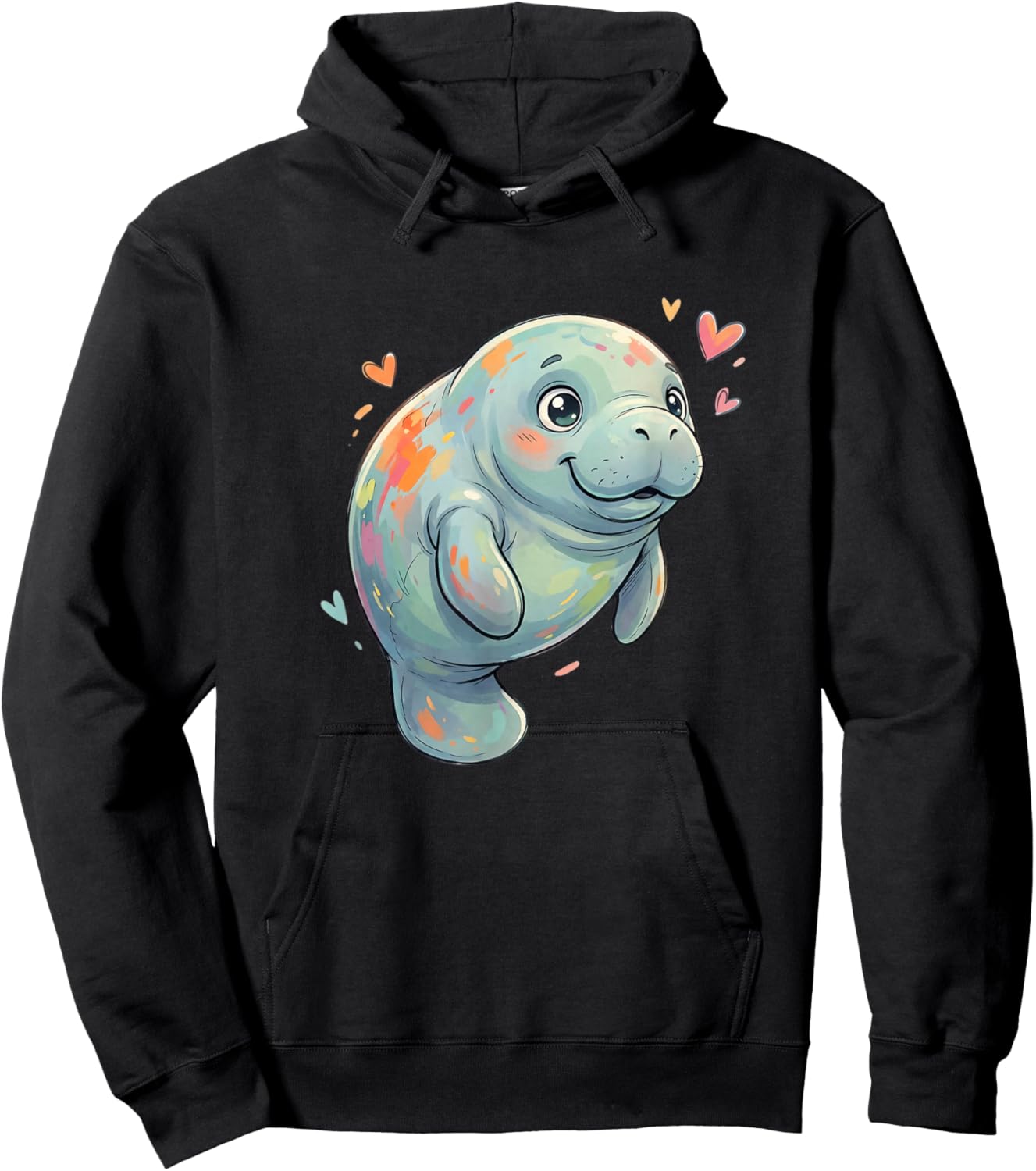 Adorable Colorful Manatee with Hearts Lovers Hoodie - Hoodie | Black