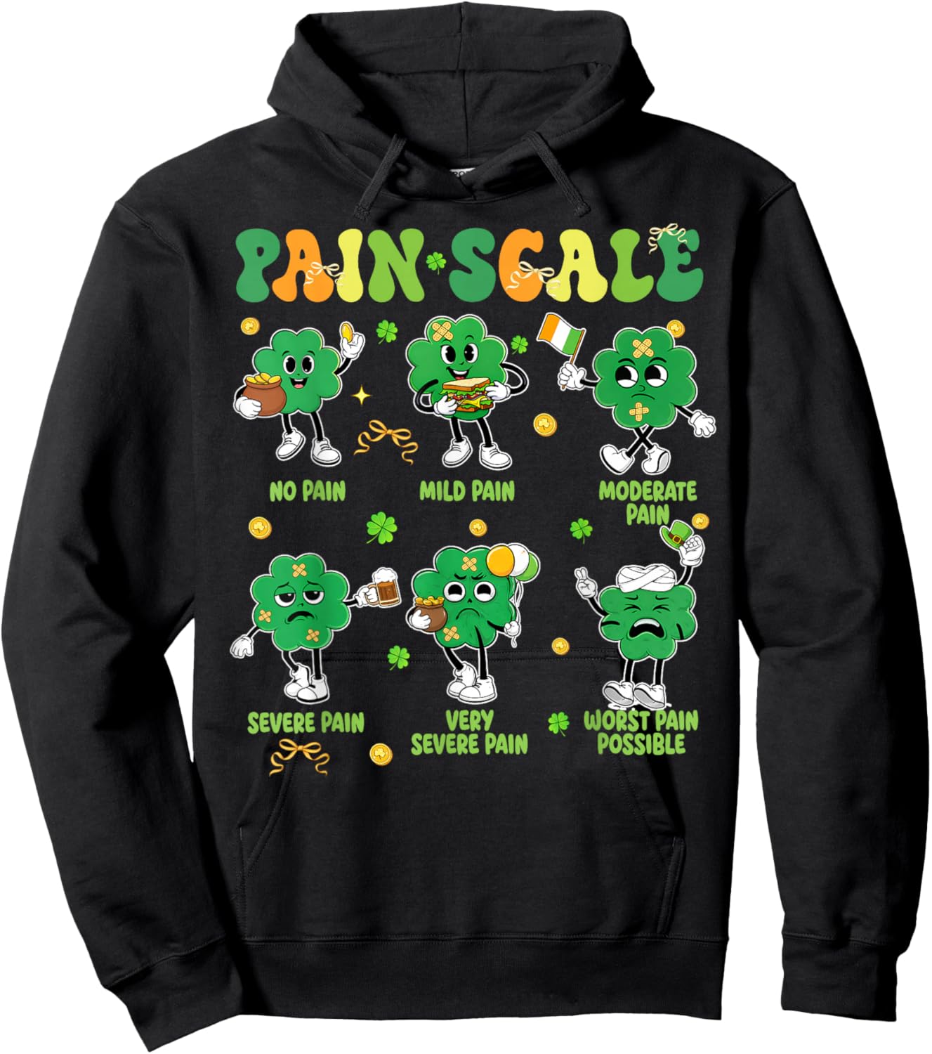 Pain Scale Shamrock Funny Nurse St Patricks Day Men Women Hoodie - Hoodie | Black