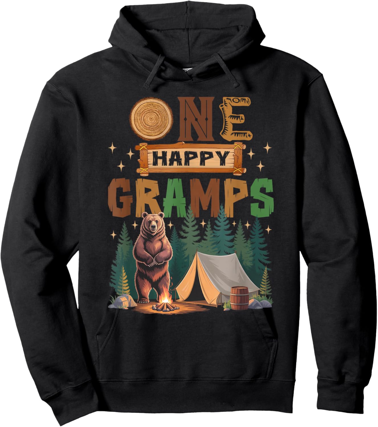 One Happy Gramps Camper 1St Birthday Camping Bear Hoodie - Hoodie | Black