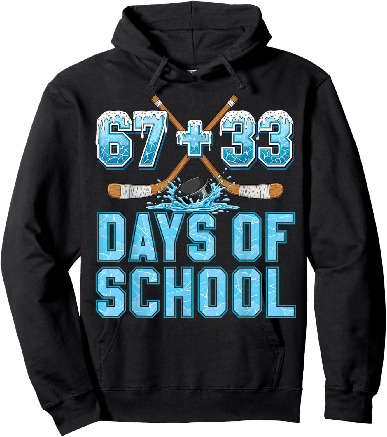 100 Days of School Hockey Drip Boy 100th Day of School 67+33 Hoodie - Hoodie | Black