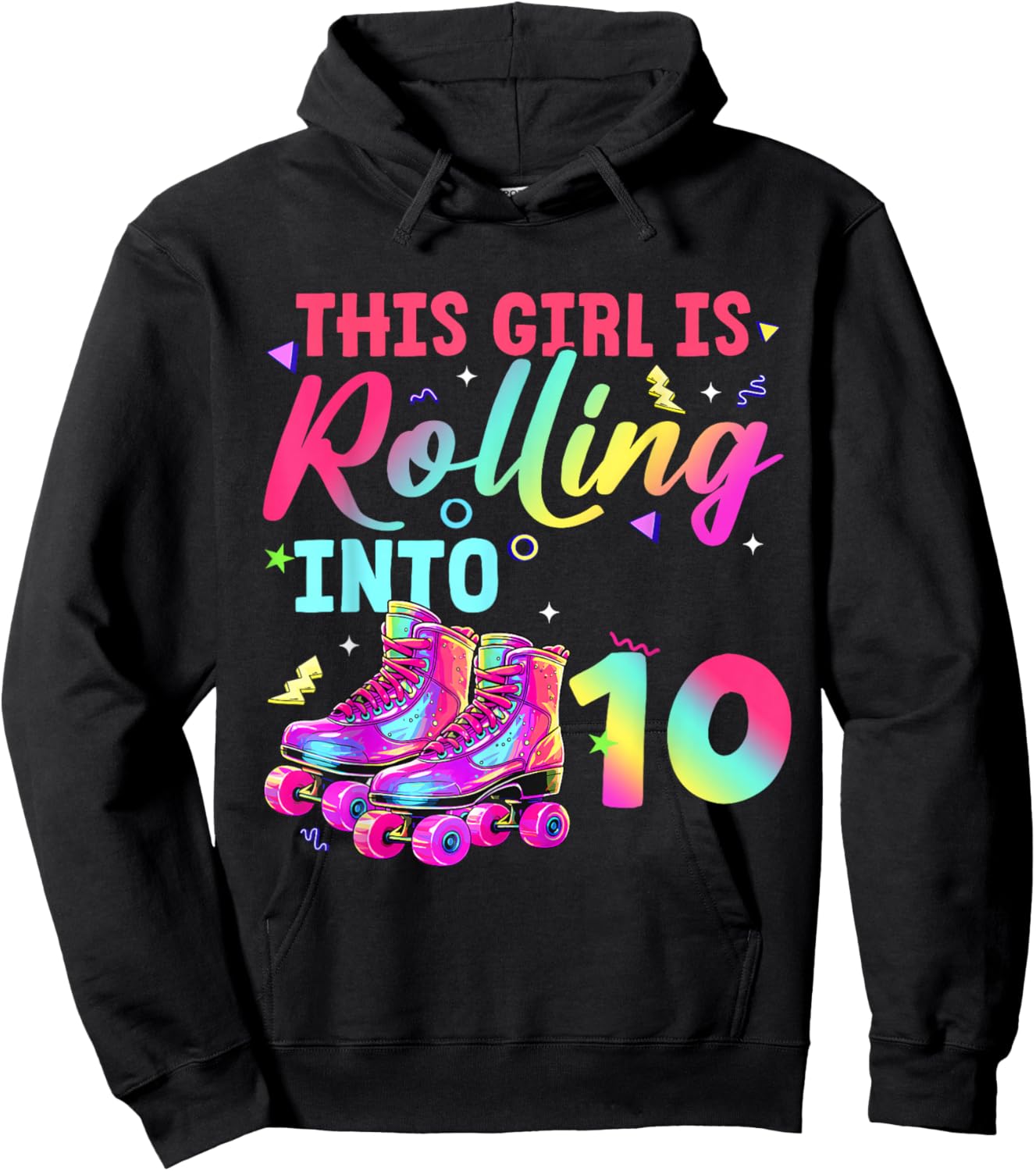 This Girl is Rolling Into 10 Colorful Roller Birthday Design Hoodie - Hoodie | Black