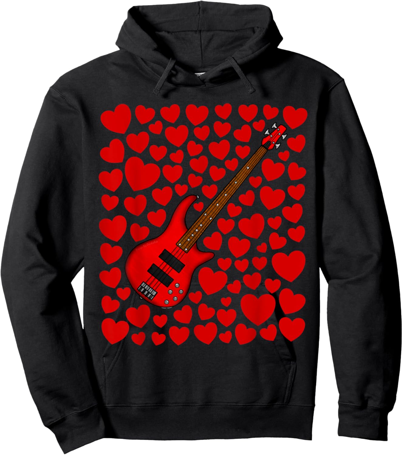 Bass Guitar with Hearts, Bassist Valentines Wedding Musician Hoodie - Hoodie | Black