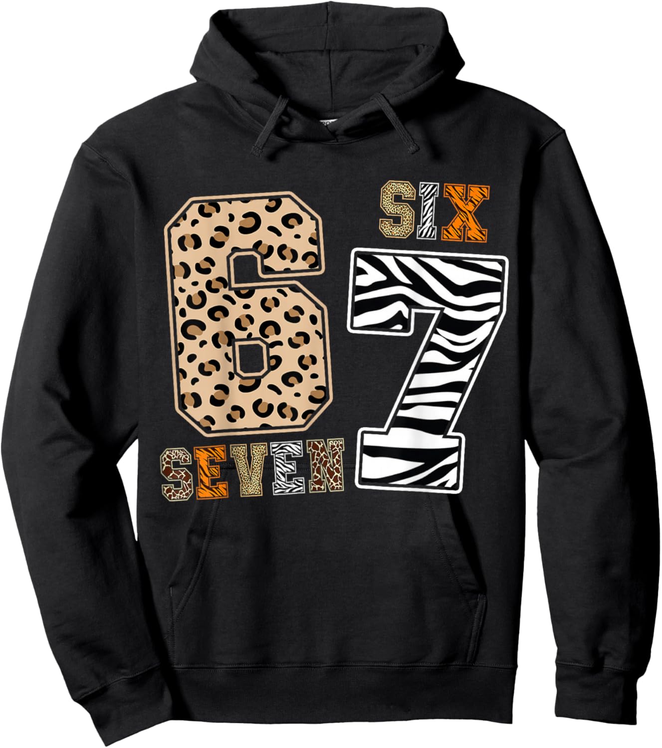 Six Seven Animal Print Kids Clothes Zoo 67 Meme Boys Girls Hoodie - Hoodie | Black