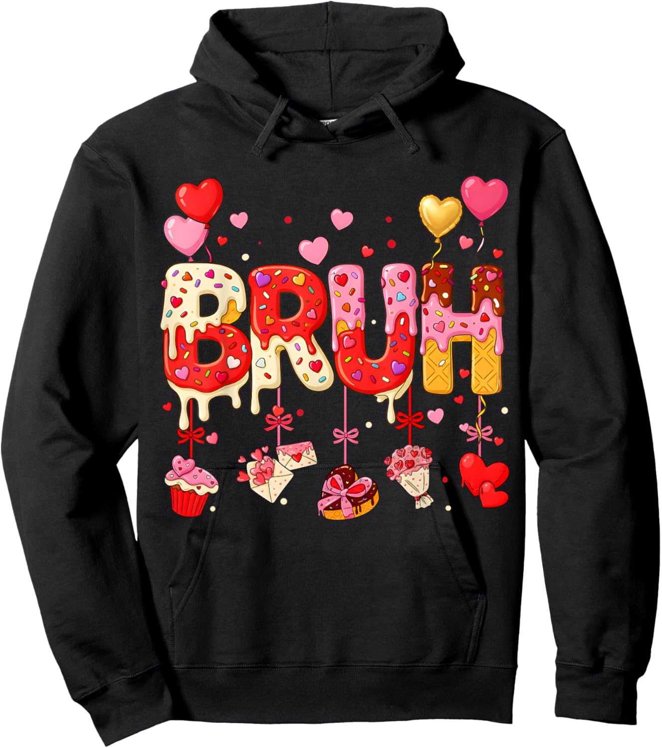 Boy Bruh Meme Valentines Day Drip Ice Cream Kids Hearts Girl Hoodie - Hoodie | Black