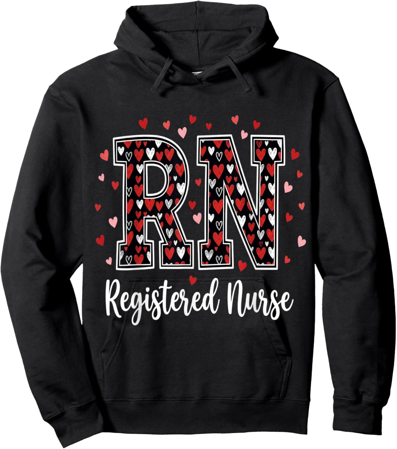 Healthcare Heart Registered Nurse RN Valentines Nurses Hoodie - Hoodie | Black