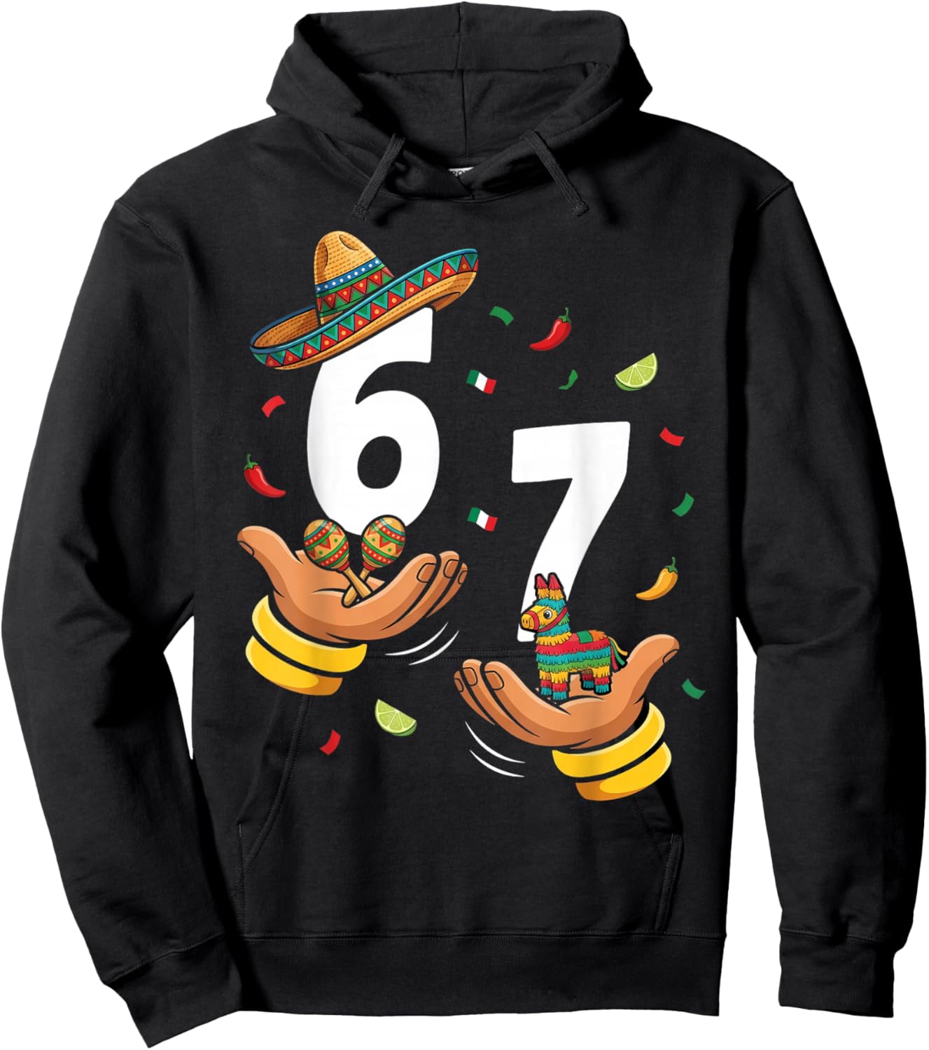 Six Seven 67 Cinco de Mayo 6 7 Sombrero Boys Kids 6-7 Meme Hoodie - Hoodie | Black