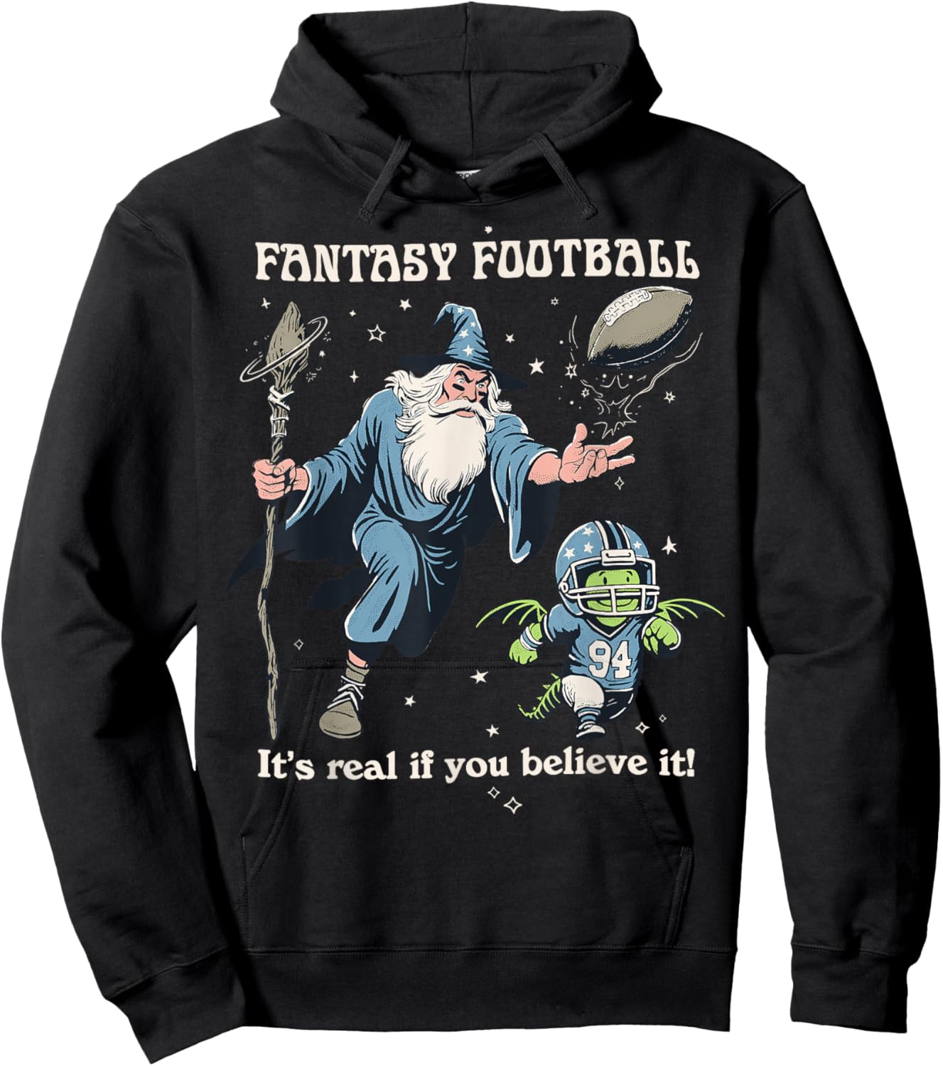 Funny Wizard Dragon Fantasy Football Player Literal Dad Joke Hoodie - Hoodie | Black