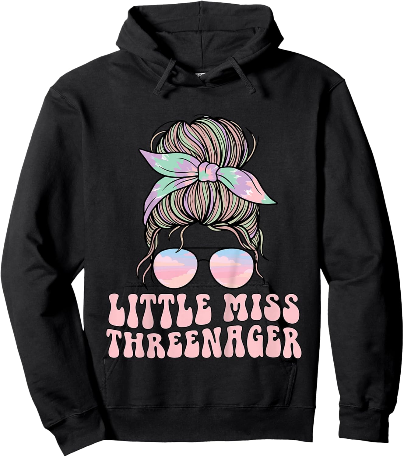 Messy Bun Miss Threenager 3rd Birthday 3 Years Girls Kids Hoodie - Hoodie | Black