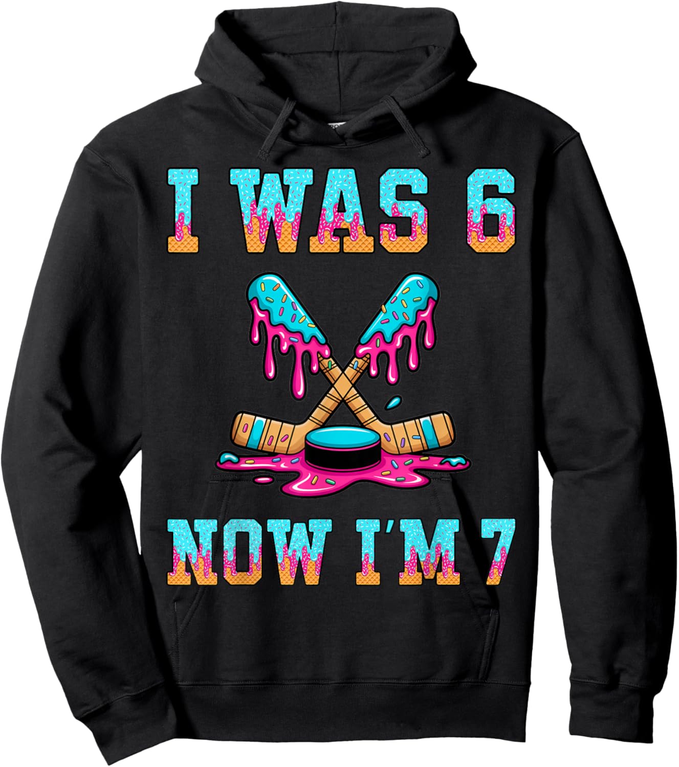 I was 6 Now I'm 7 Hockey Boys 7th Birthday Theme Kids Girls Hoodie - Hoodie | Black