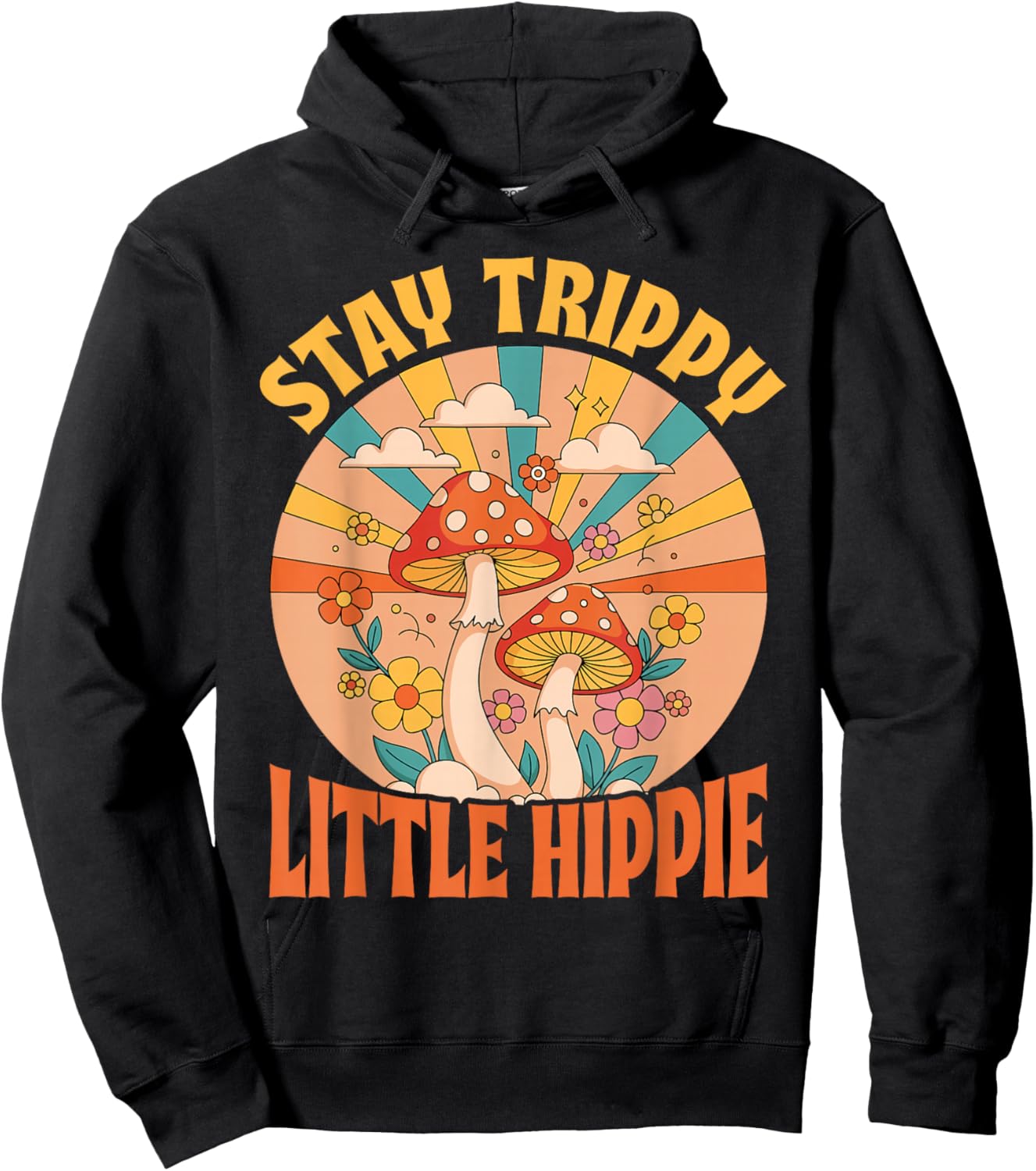 Stay Hippie Little Trippy Bohemian Boho Groovy Wildflower Hoodie - Hoodie | Black