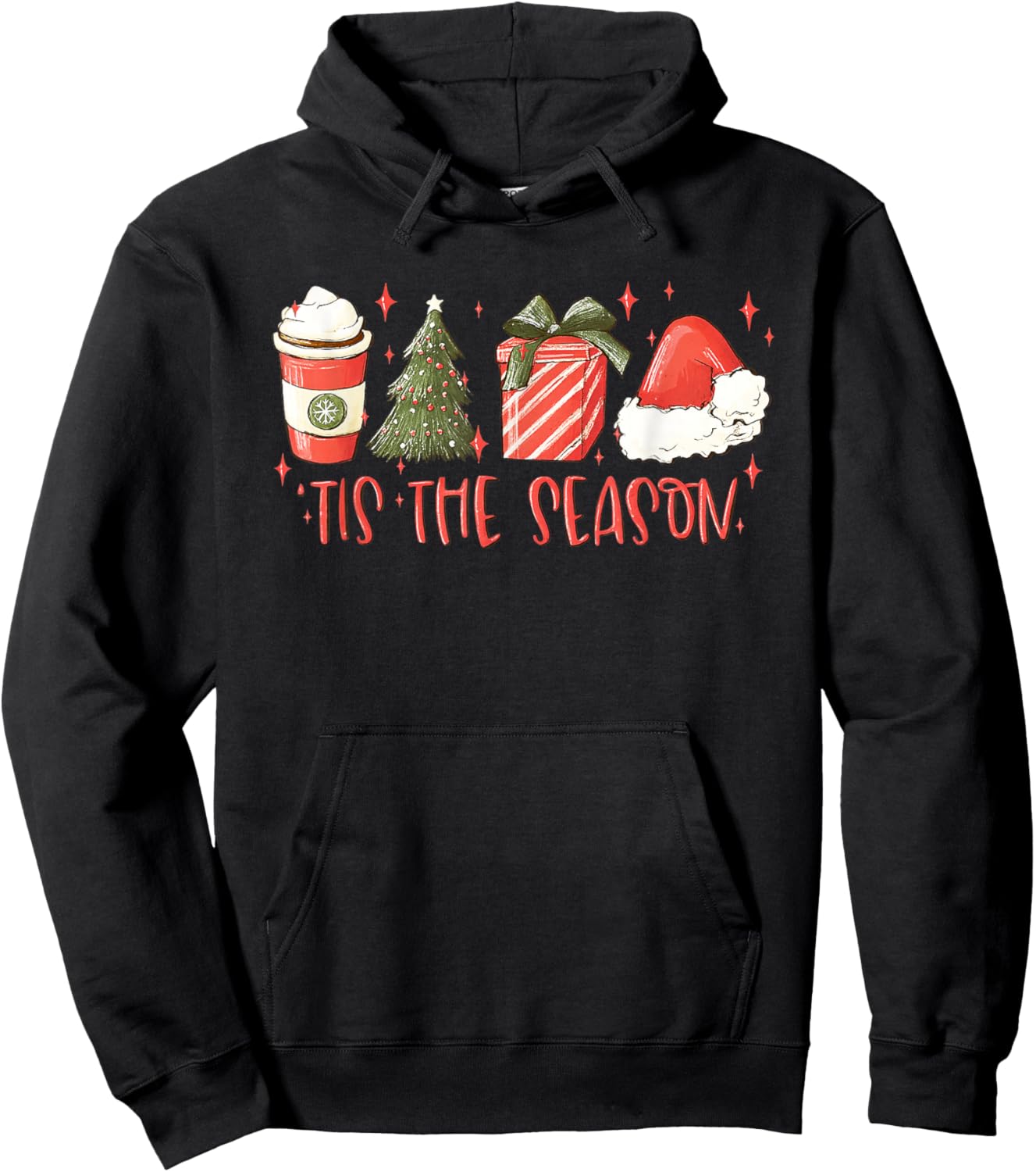 Christmas Season December Holiday Tree Santa Coffee Funny Hoodie - Hoodie | Black