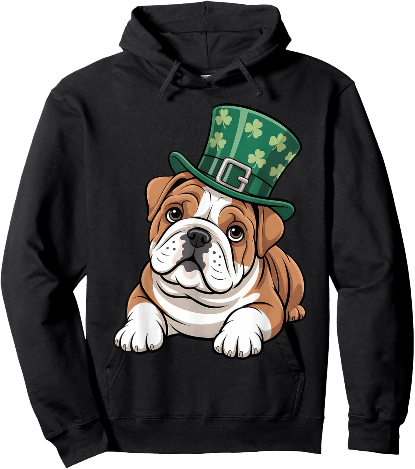 Funny English Bulldog Shamrock Women Men St Patricks Day Hoodie - Hoodie | Black